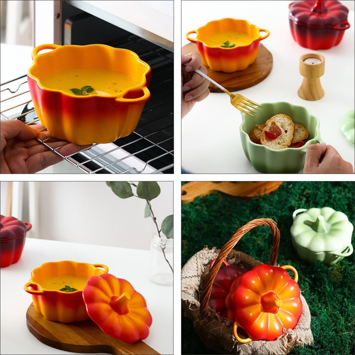 ABOOFAN Cuenco de Cerámica con Forma de Calabaza y Tapa para Mantener Frescura, Tazón Creativo para Servir Sopa y Postres en Navidad o Regalos