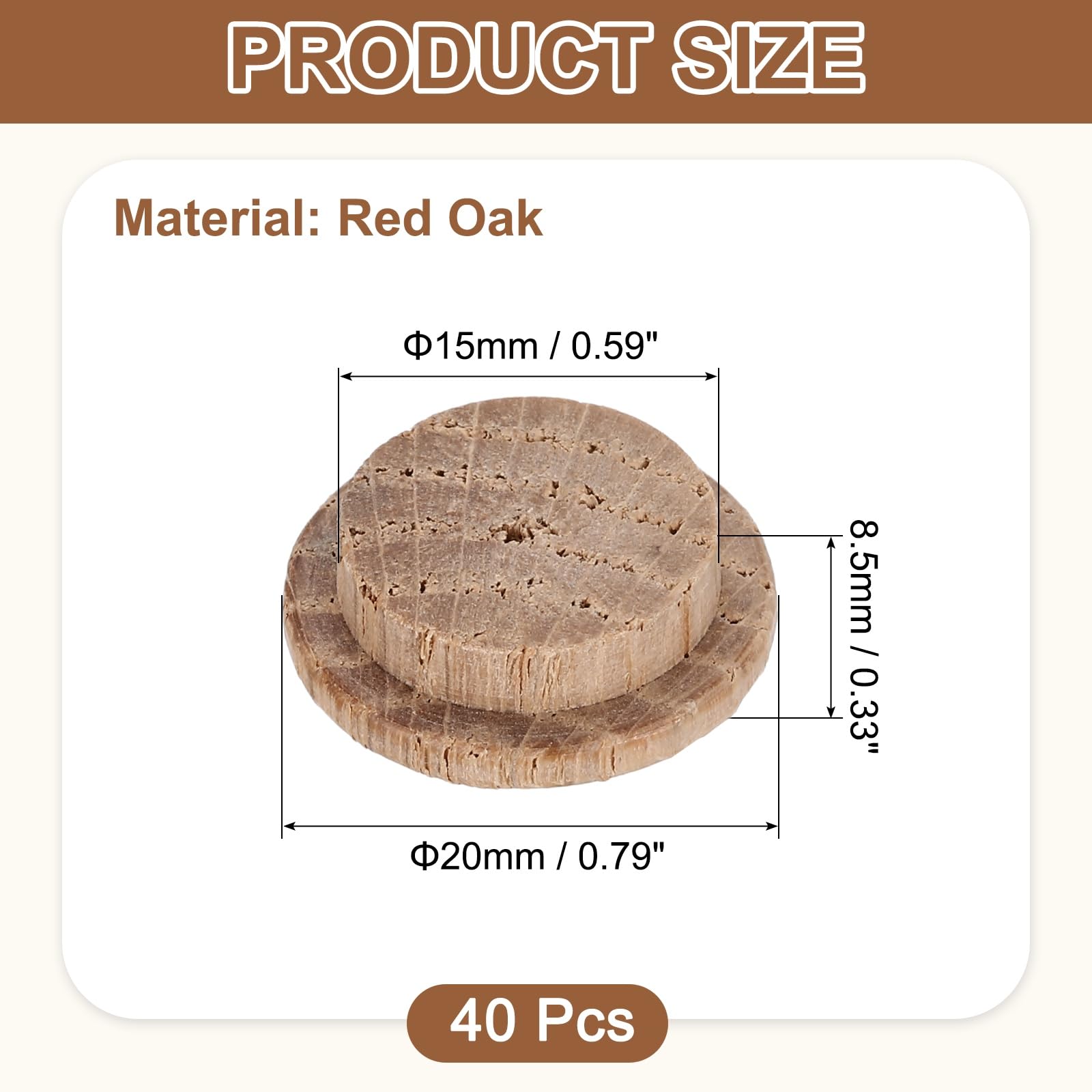 uxcell 40Pcs Wood Button Plugs, 15mm / 0.59
