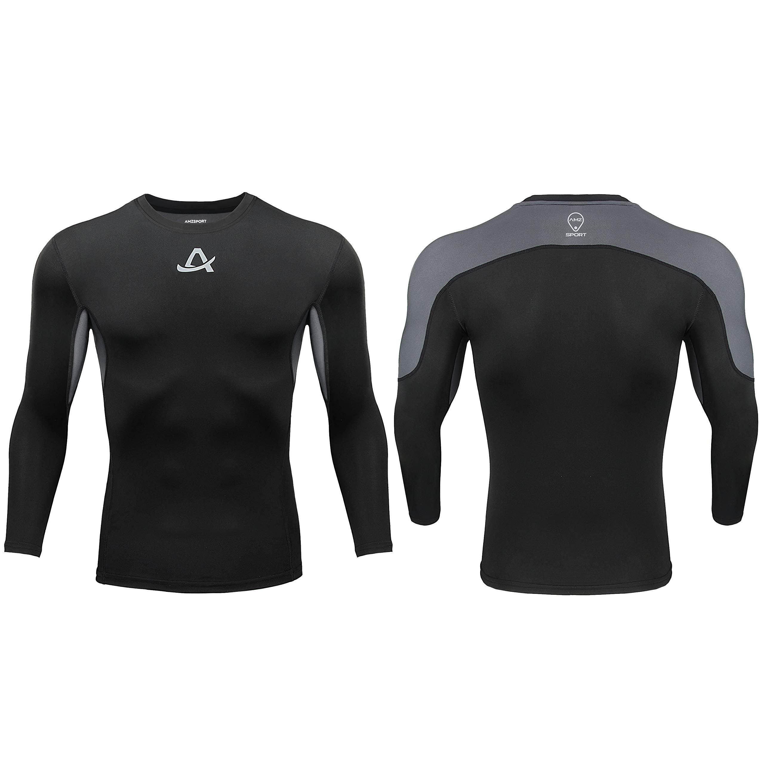 AMZSPORT Camicia a Compressione da Uomo, Maglietta a Maniche Lunghe Cool Dry Layer Fitness Top