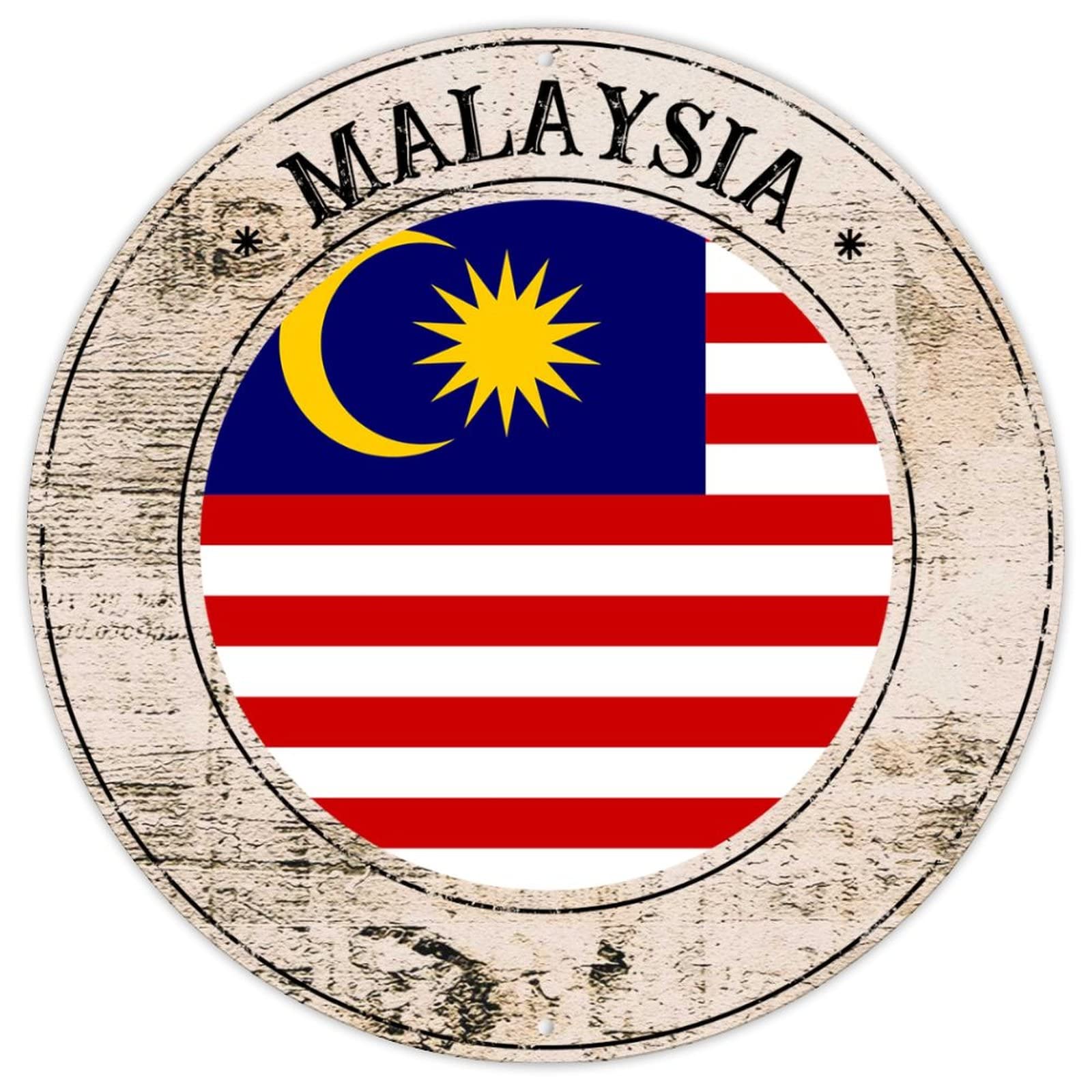 Cowkisssign Malaysia Flag Metal Signs Country Souvenir Gift Vintage Farmhouse Signs National Flag Round Welcome Sign Quality Metal Sign For Front Porch Living Room Bedroom 9X9in Birthday Gift