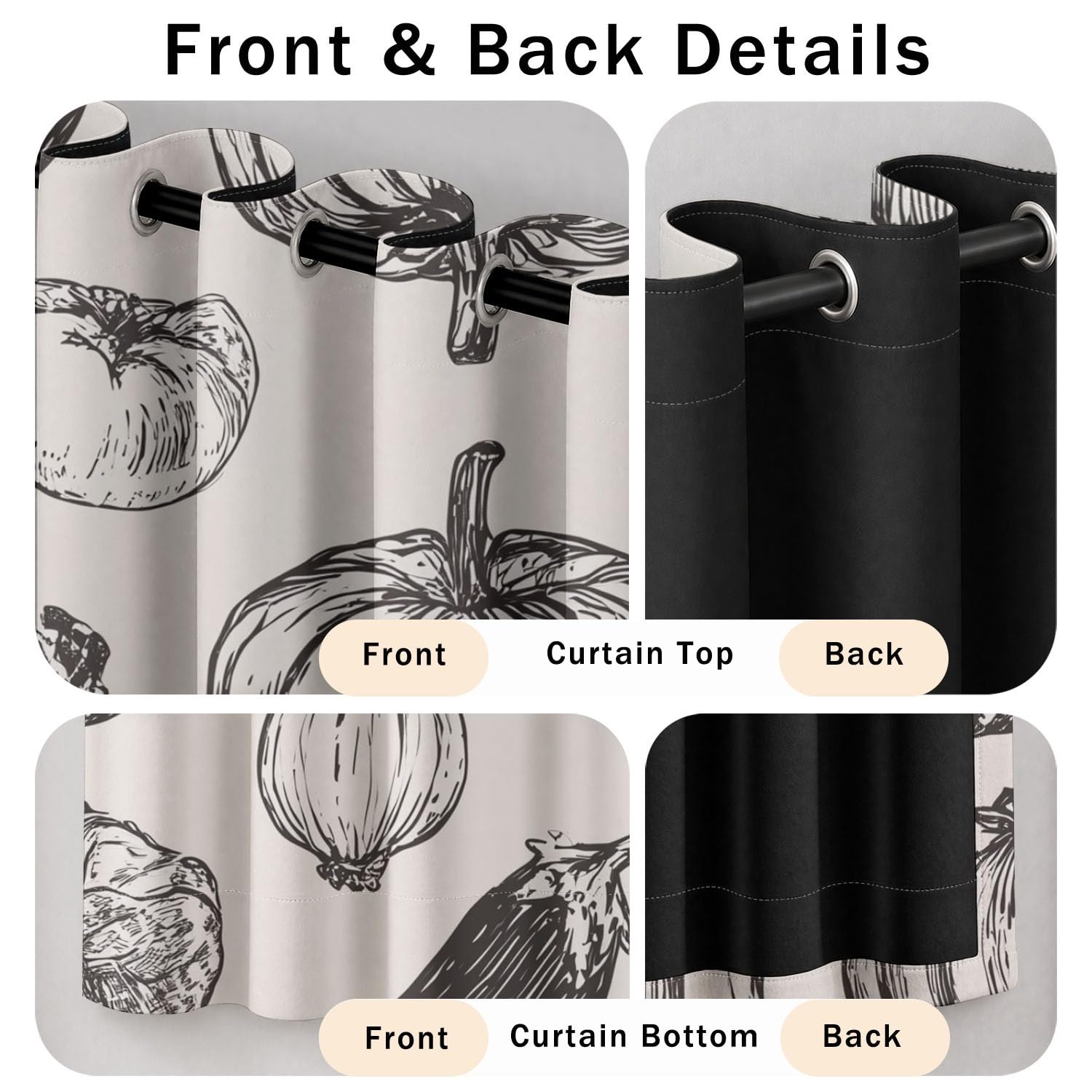 Generisch Früchte Gemüse Weiß Verdunklungsvorhänge mit Ösen Bauernhof Rustikal Blickdichte Gardinen Blackout Vorhang Thermo Weich für Schlafzimmer und Wohnzimmer 2er Set B 91.5 x H 214 cm