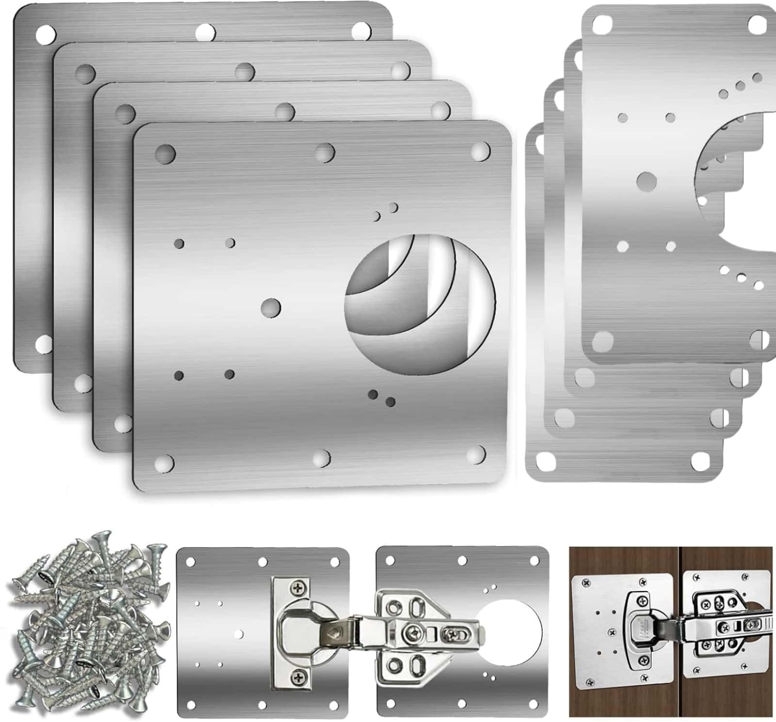 Xfopz 8 PCS Cabinet Hinge Repair Kit with Mounting Screw, Stainless Steel Hinge Repair Brackets