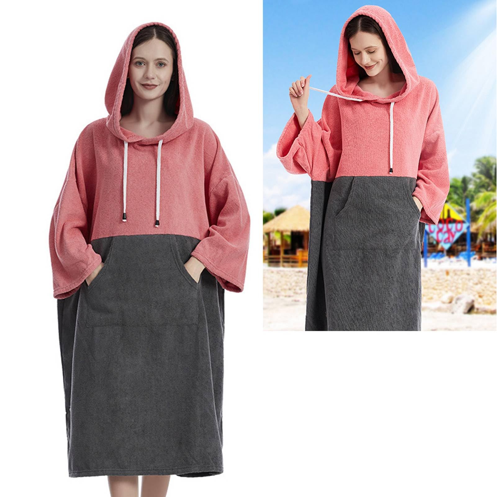 lyrlody Poncho de Toalla para Natación, Surf y Playa, Secado Rápido, para Adultos Hombres y Mujeres, Rosa