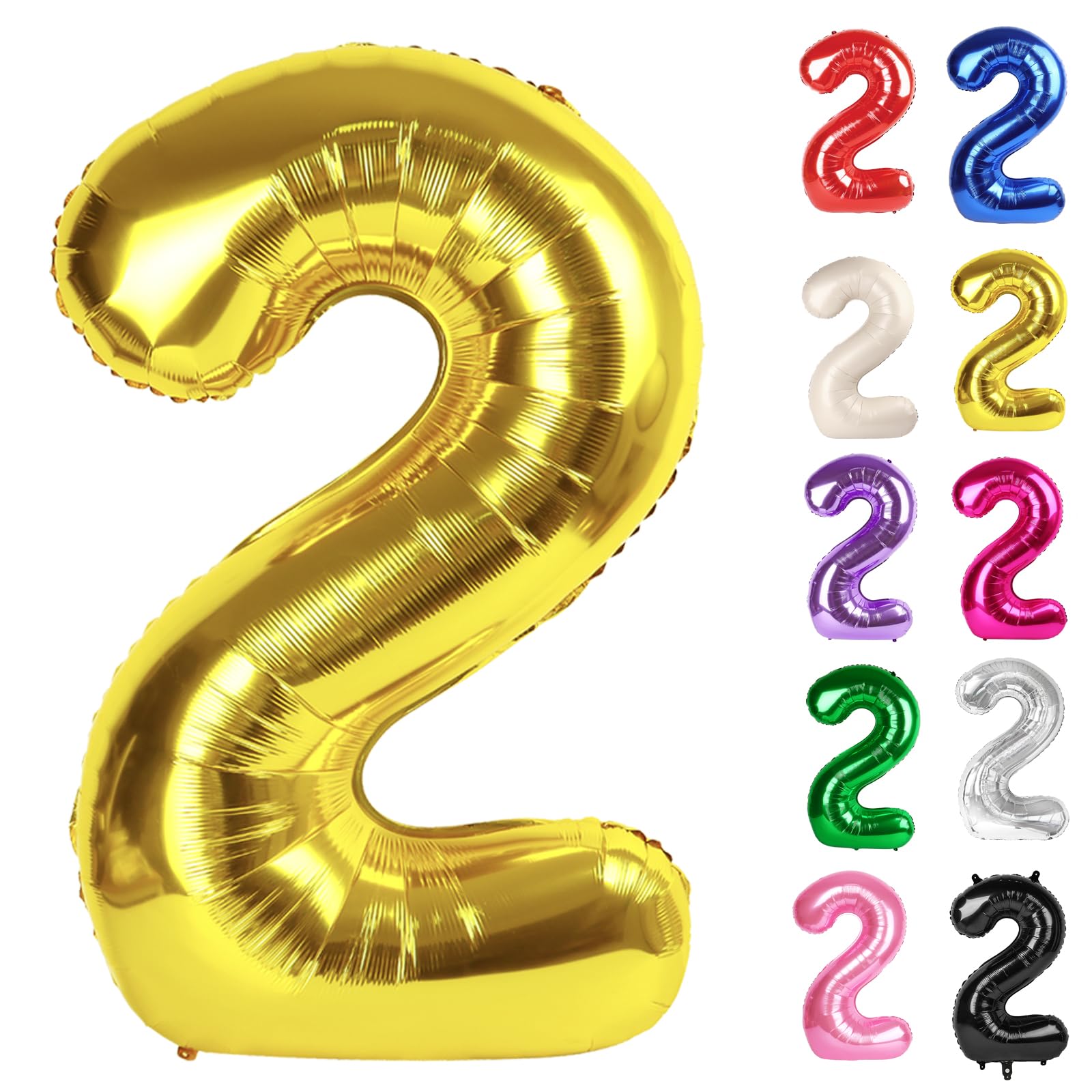Gold Number 2 Balloon 40 Inch, 2 Balloon Number, 2nd Birthday Decorations for Baby Girls Boys Toddlers