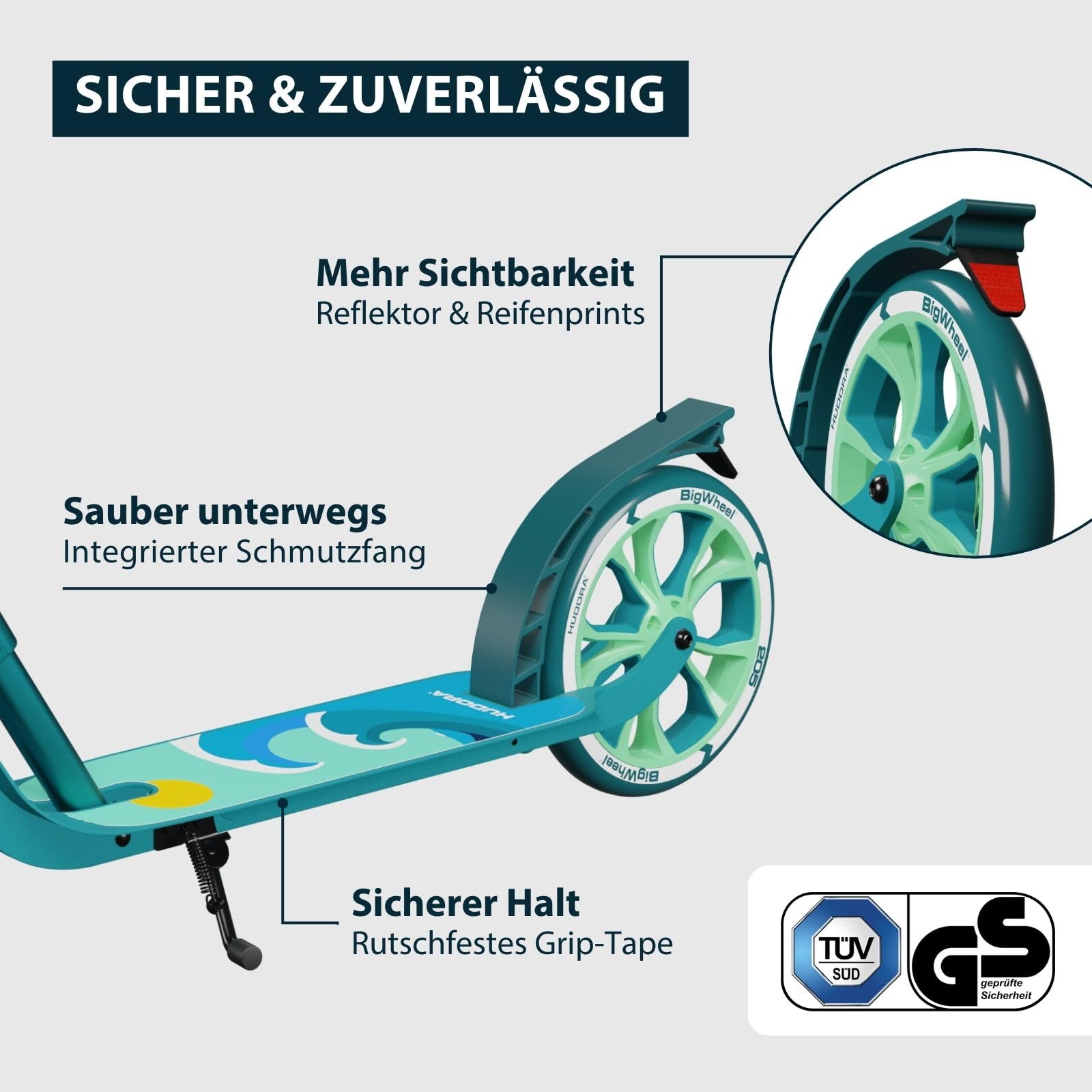HUDORA BigWheel 205 Advanced Scooter - Daydream-Edition - für bis zu 100kg - Höhenverstellbarer & zusammenklappbarer Tretroller - Kick-Scooter für Kinder/Jugendliche & Erwachsene