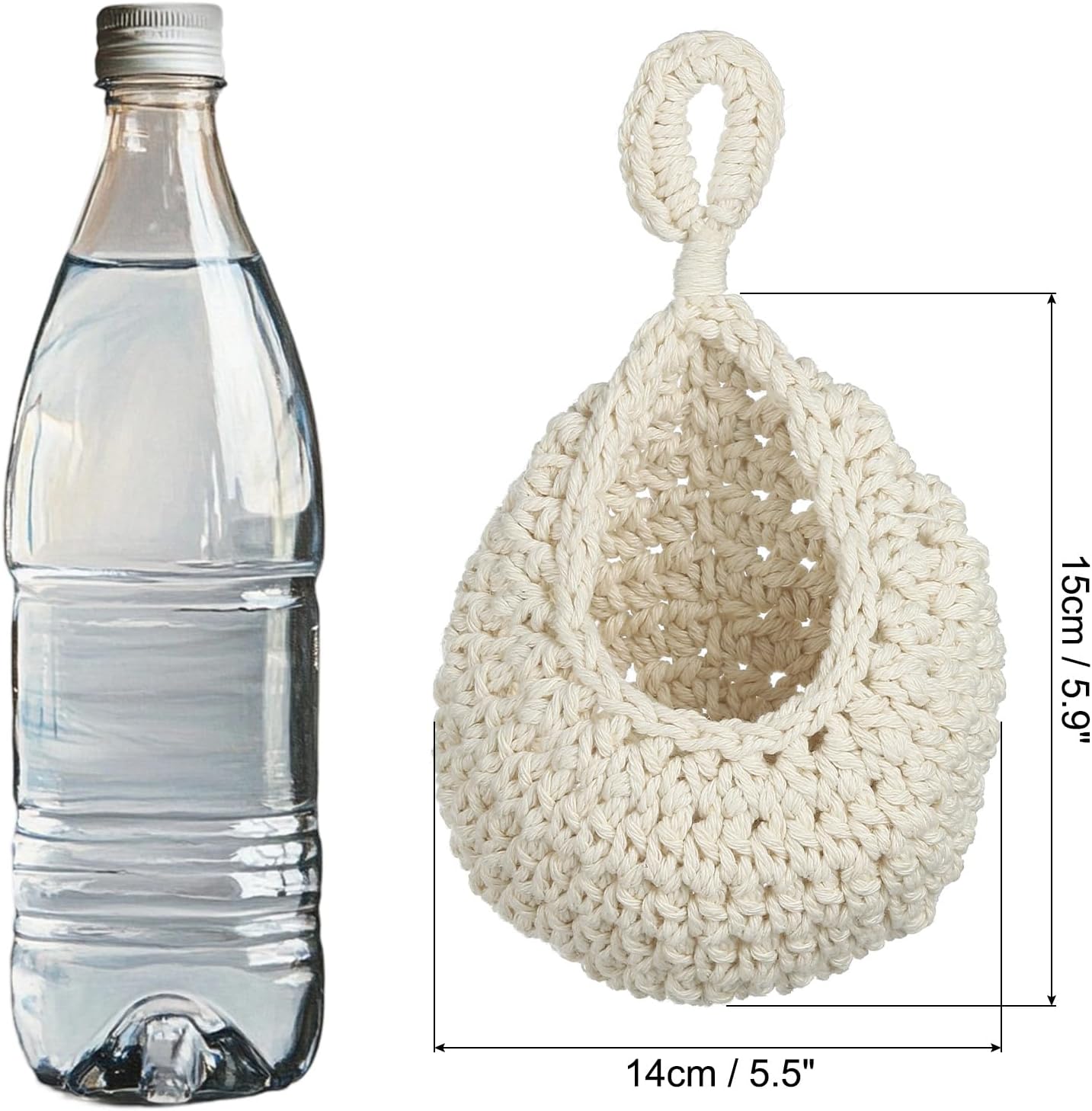 PATIKIL Hanging Fruit Baskets for Kitchen, 2 Pack Mini Size Teardrop Home Decor Storage Hand-Woven Wall Hanging Basket for Garlic Potato Vegetable, Beige