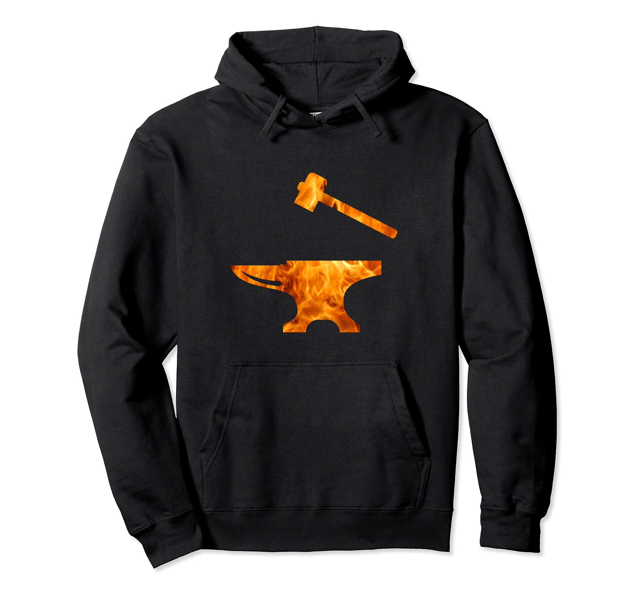 Flaming Anvil & Hammer Blacksmith Metalworking Pullover Hoodie