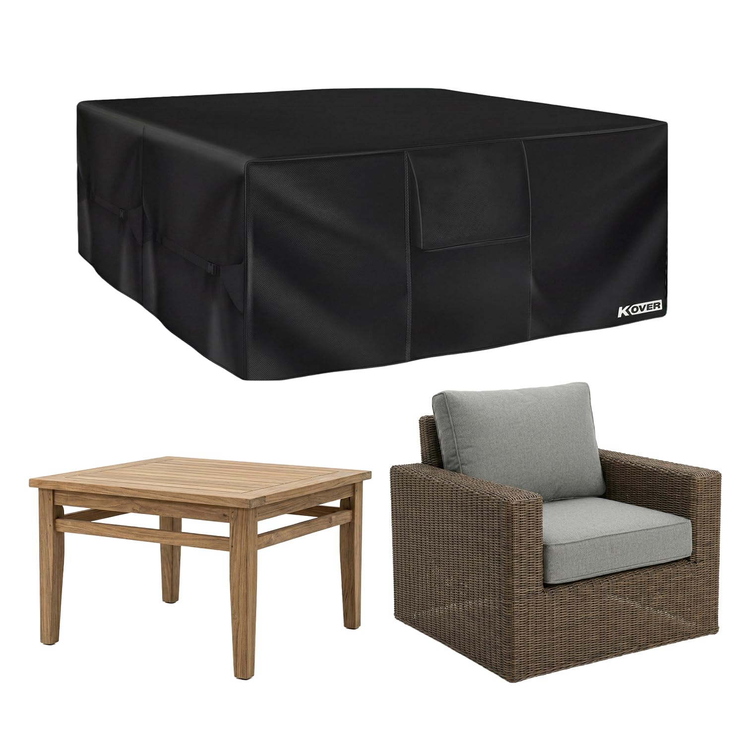 KOVER® | Funda Mesa Jardín Negra 120x120x74 cm | Funda Impermeable Oxford para Muebles de Jardín y Exterior | Protección UV Resistente al Viento | OriginalCorner