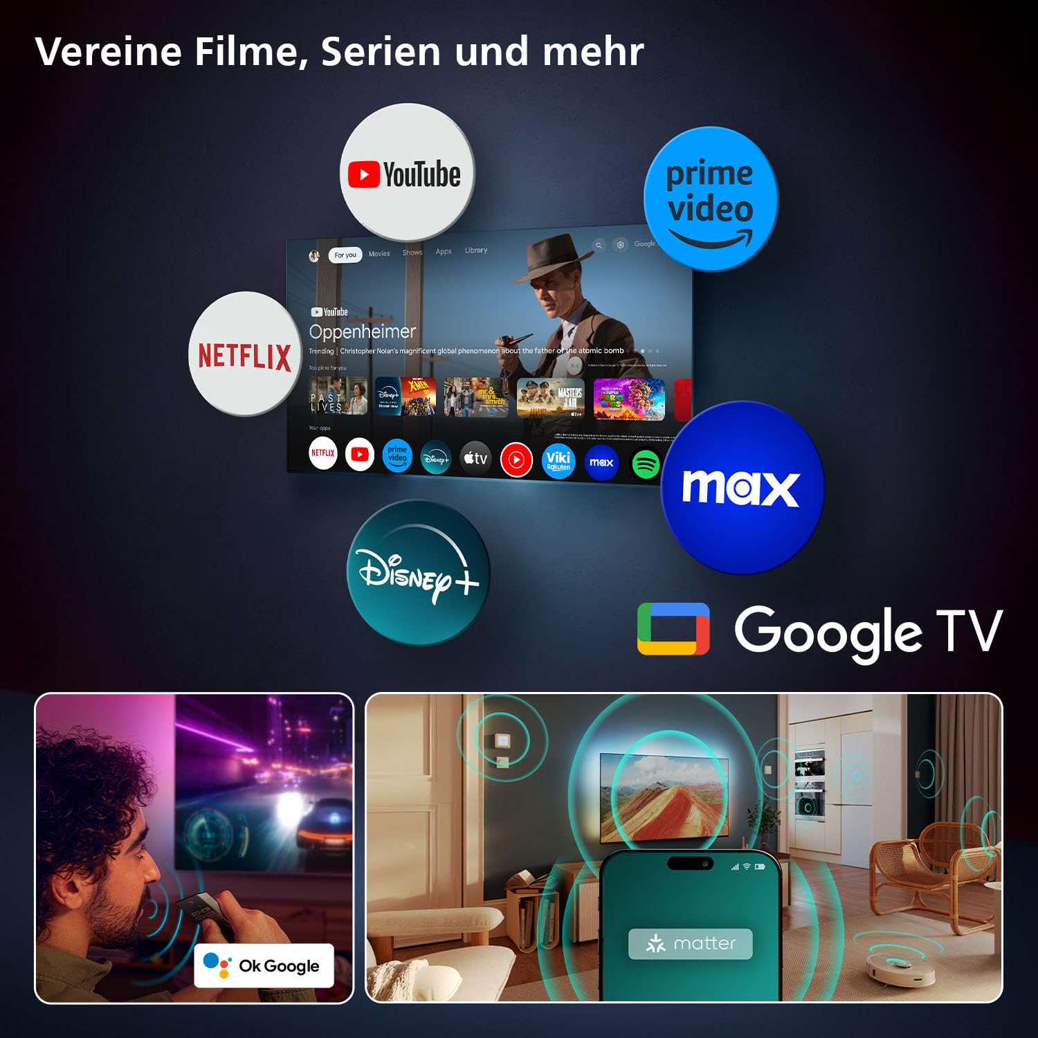Philips Ambilight 55OLED810 4K OLED Smart TV - 55 Zoll Display mit P5 AI Perfect Picture Engine Ultra HD, Titan OS, Dolby Vision und Atmos Sound - Funktioniert mit Alexa und Google Sprachassistent