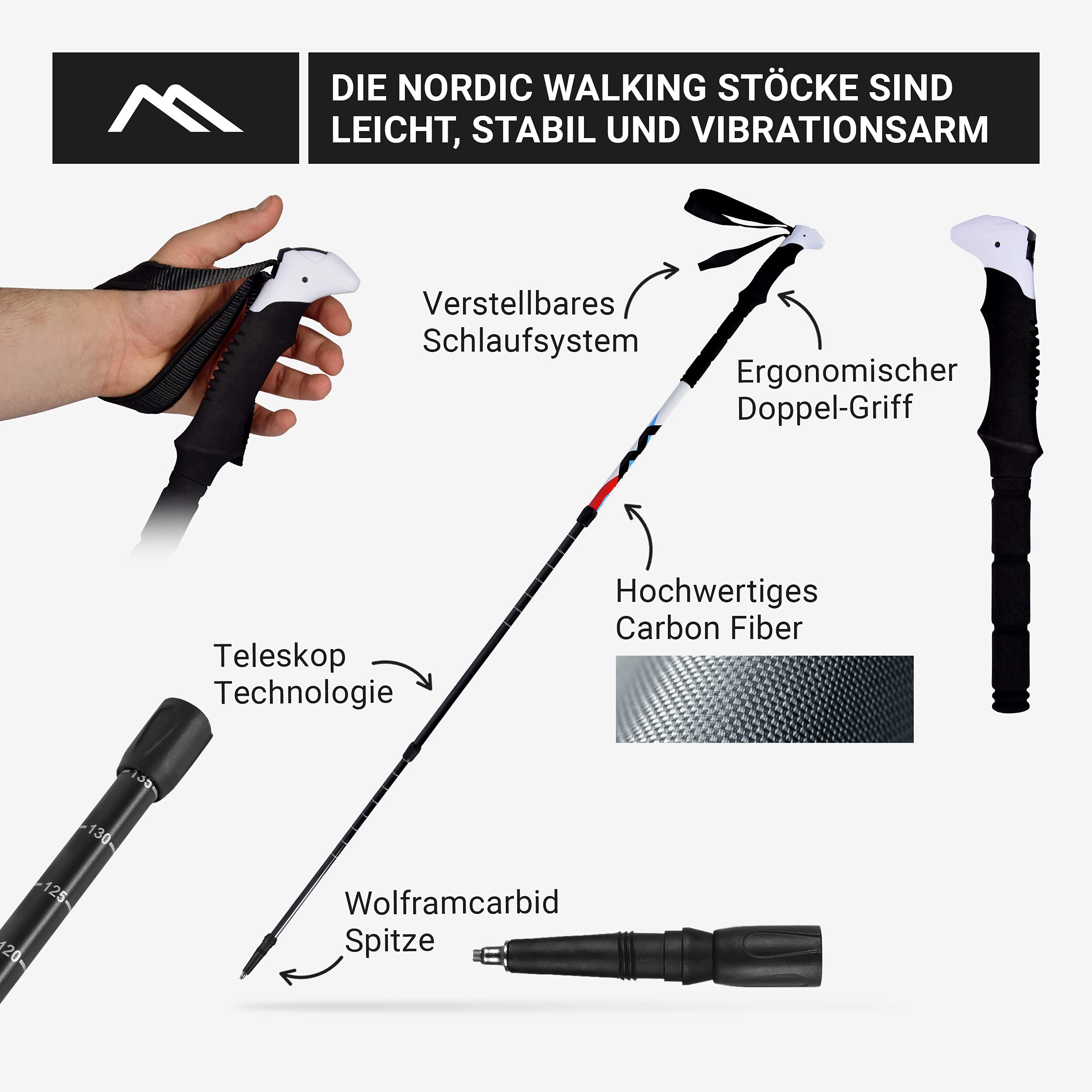 MSPORTS Bastoncini Nordic Walking Premium Telescopici In Alluminio – Leggeri E Antivibrazione, Con Impugnatura In Sughero, Set Con Punte E Borsa (Antracite/Azzurro) - 4