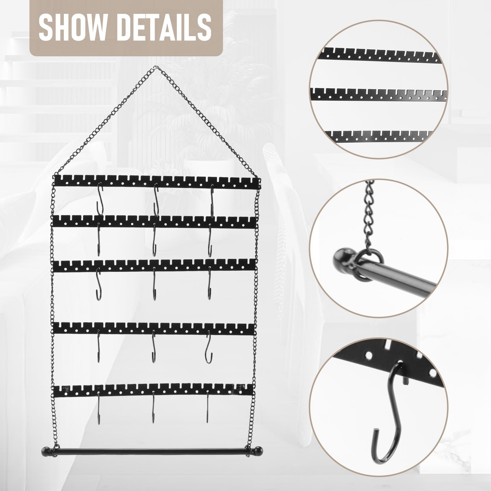 Jkjhbhged Wall Earring Organizer, Hanging Jewelry Organizer Earring Holder Stand for Hanging Earring, Necklace, Bracelet, Black