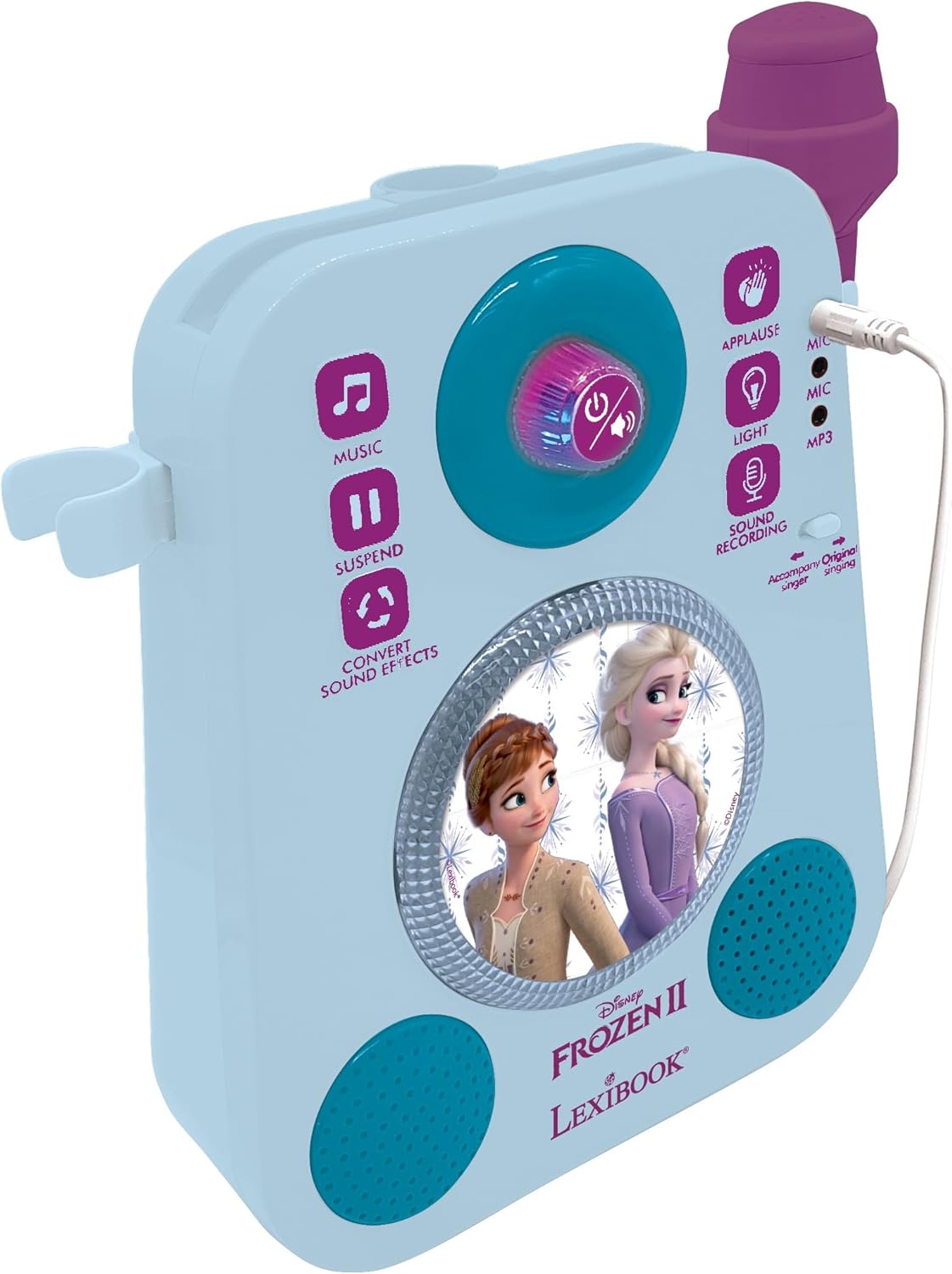 Lexibook, Frozen, Musical Lighting Speaker with 2 Microphones, Demo Songs, MP3 Plug, Blue/Purple, K140FZLXB
