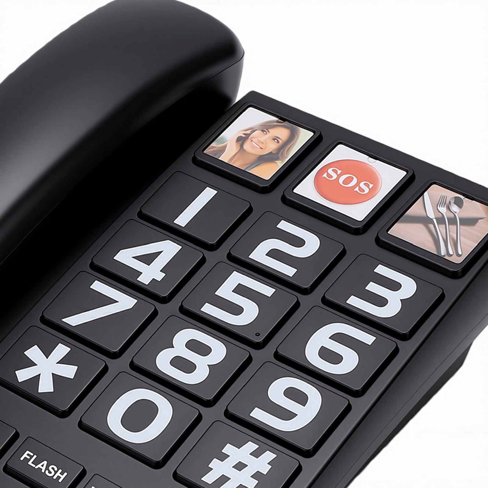 Goshyda Telefoni Fissi per Anziani con Pulsanti Grandi Extra Rumorosi da 110 DB, Telefono Fisso con Filo Amplificato con Composizione Rapida a 3 Foto, Vivavoce e Tasto di Chiamata di (BLACK)