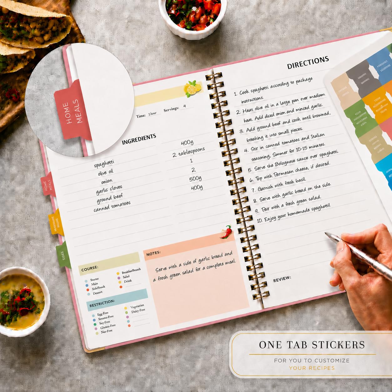meDolove Libro de recetas para escribir en tus propias recetas, diario de recetas, libro de cocina en blanco, 7 x 10 pulgadas, cuaderno de recetas para organizar tus recetas para la cocina, color rosa