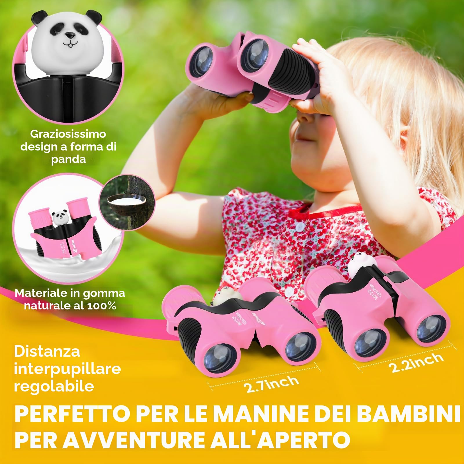 Binocolo Bambini 8x21 Ottica reale ad alta risoluzione, con lente d'ingrandimento e bussola fischietto, binocolo per bambini da 3 a 12 anni, ragazzi e ragazze, escursioni, viaggi