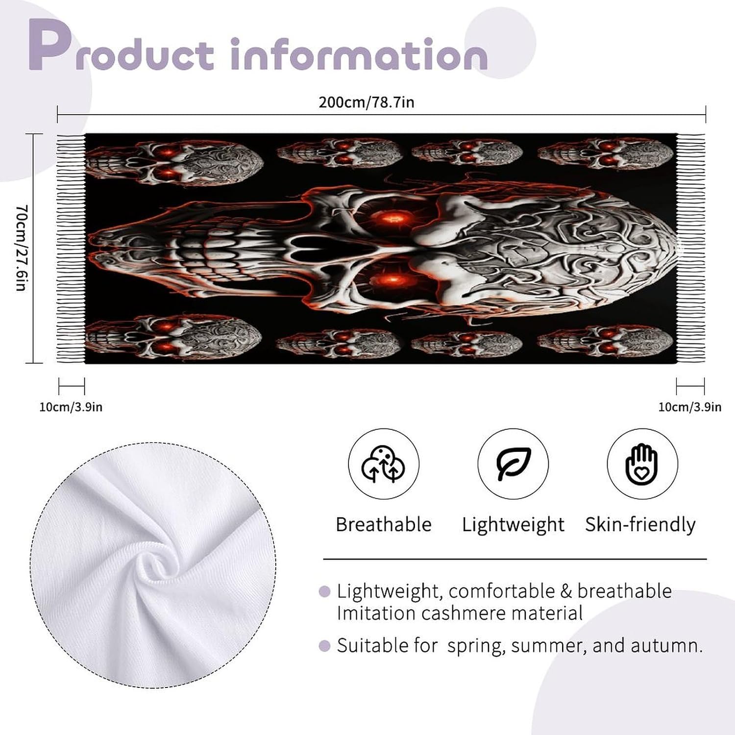 Evil Skull Scarf for Women Men Classic Fashion Blanket Scarves Soft Cashmere Feel Scarf Cold Weather Warm Long Shawl Winter Large Scarves Classic Blanket Scarfs Thick