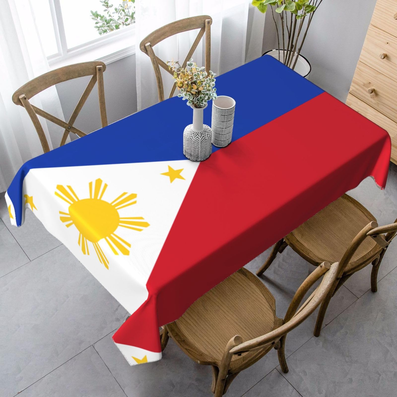 Erwqavc Rectangle Tablecloths,35x55in Table Cloth, Philippine flag Print Table Cover, for Indoor Outdoor Dining Table Decor
