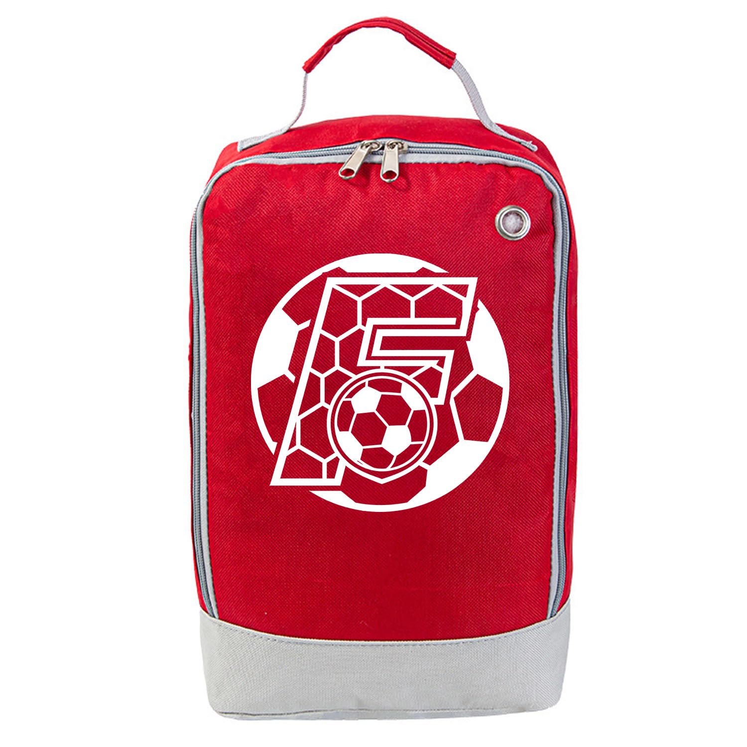 JOUWUI Personalised Football Boot Bag, Waterproof Sports Shoe Storage, Red and Grey Design with Initial, 20x10x32cm, for Boys, Girls, Adults, PE and School (Football Boot Bag, Initial F)