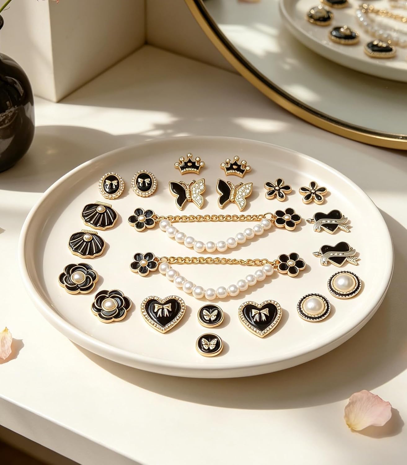 22Pcs Bling Shoe Charms Set, 2 Pearl Shoe Chains, Pearl Accessories