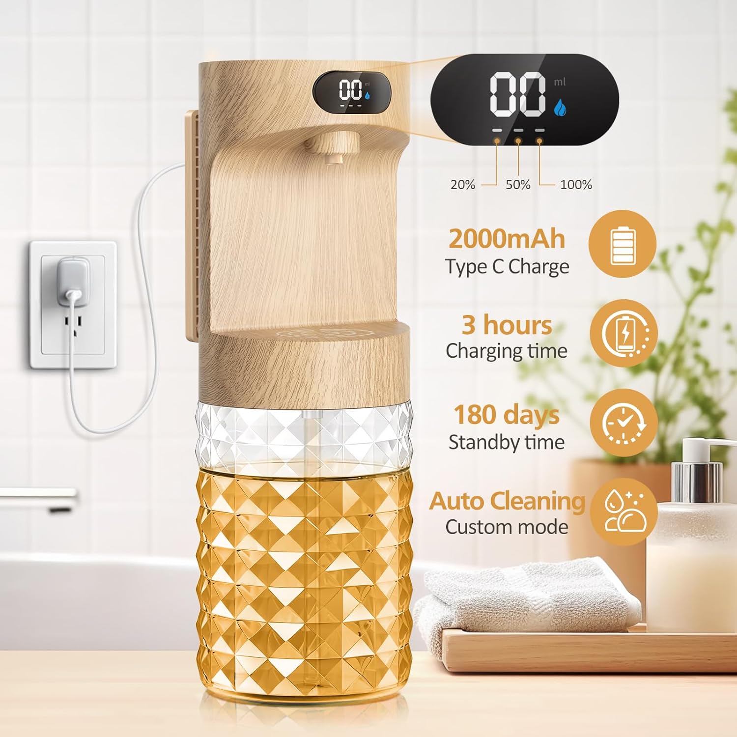 Automatic Mouthwash Dispenser for Bathroom,20.29 oz Mouth Wash Dispensers Bathroom Accessories Set with Magnetic Cups,4 Modes Wall Mounted Touchless Electric Mouthwash Dispensers for Home Kids Family
