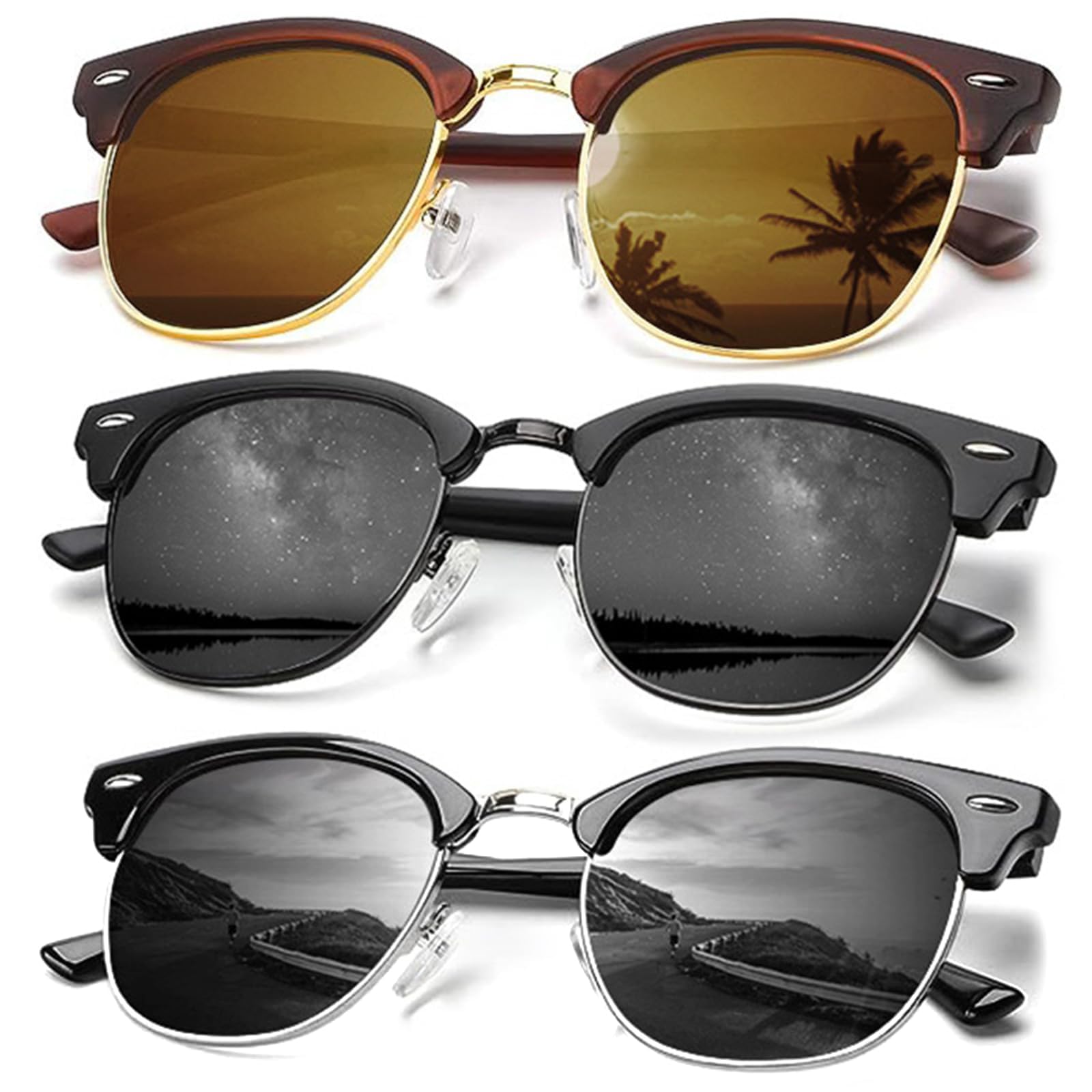 KALIYADI Sunglasses Men Polarized Sunglasses for Men Women Unisex Semi-Rimless Frame Retro Driving Sun Glasses UV Blocking