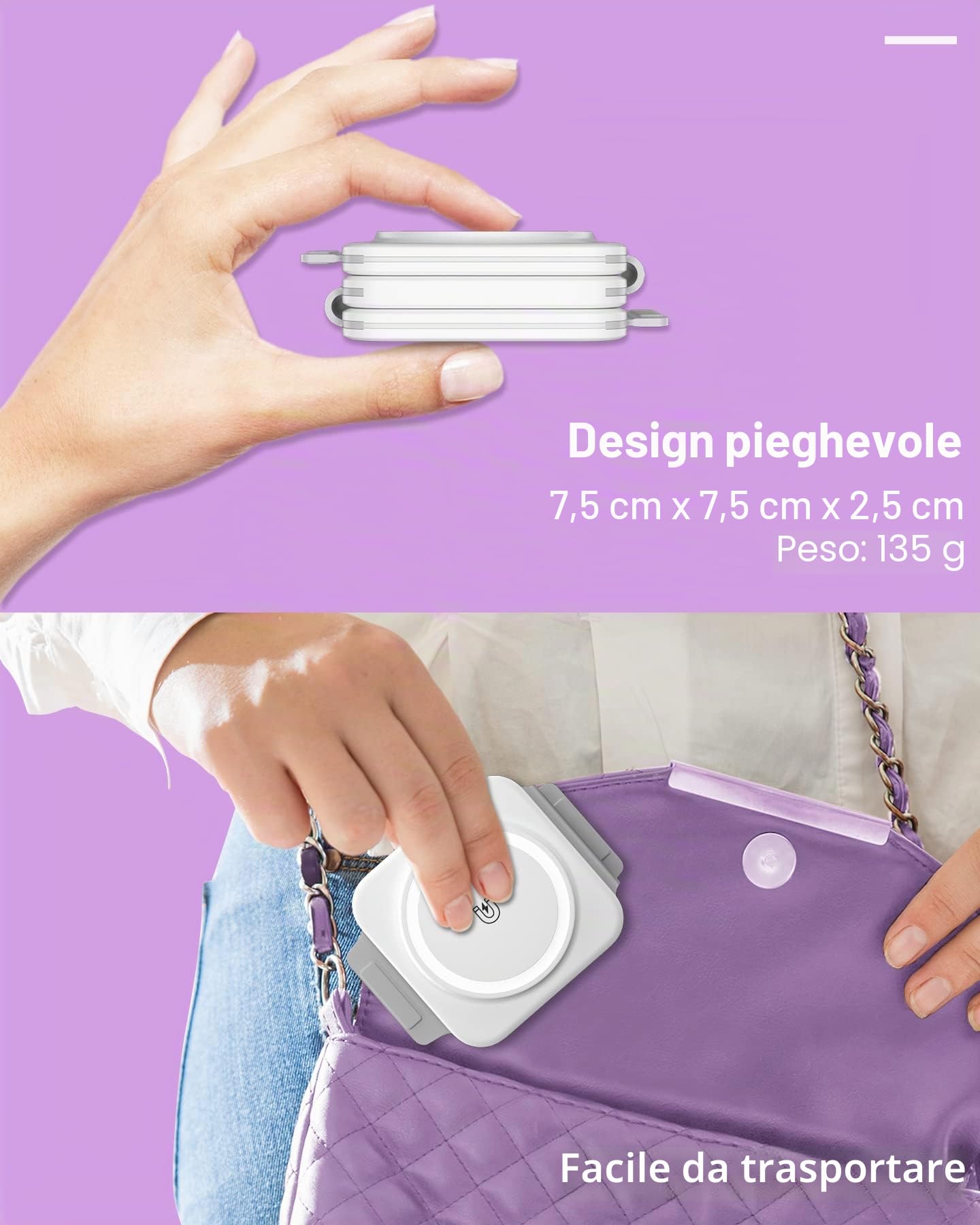 Stazione di ricarica magnetica senza fili 3 in 1, caricatore Mag-Safe, pieghevole portatile pad di ricarica wireless per iPhone 15/14/13/12/11/XR/XS/8,Samsung S22/21/20 iWatch AirPods (Bianco)