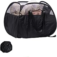 Vista 10 de Cesta de lavandería plegable, cesta de ropa plegable emergente de 90L con asas, cesta de ropa sucia de malla cuadrada para lavandería, baño