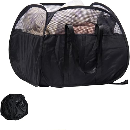 Miniatura 10 de Cesta de lavandería plegable, cesta de lavandería emergente de 90L con asas, cesta de ropa sucia de malla para lavandería, baño, habitación de