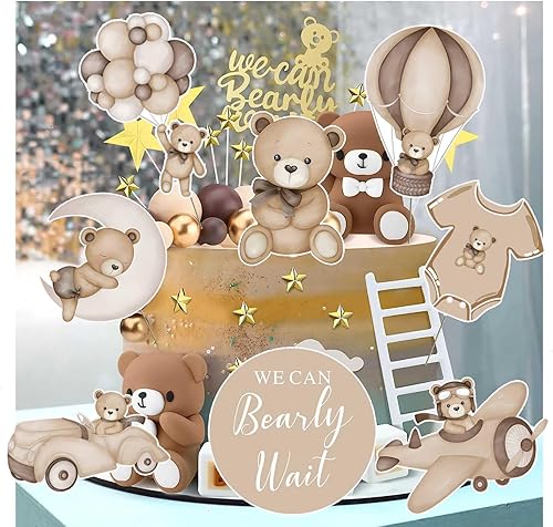 Miniatura 4 de Zliisang 16 piezas de decoración de oso para baby shower, con texto en inglés We Can Bearly Wait, centros de mesa de baby shower, decoración para