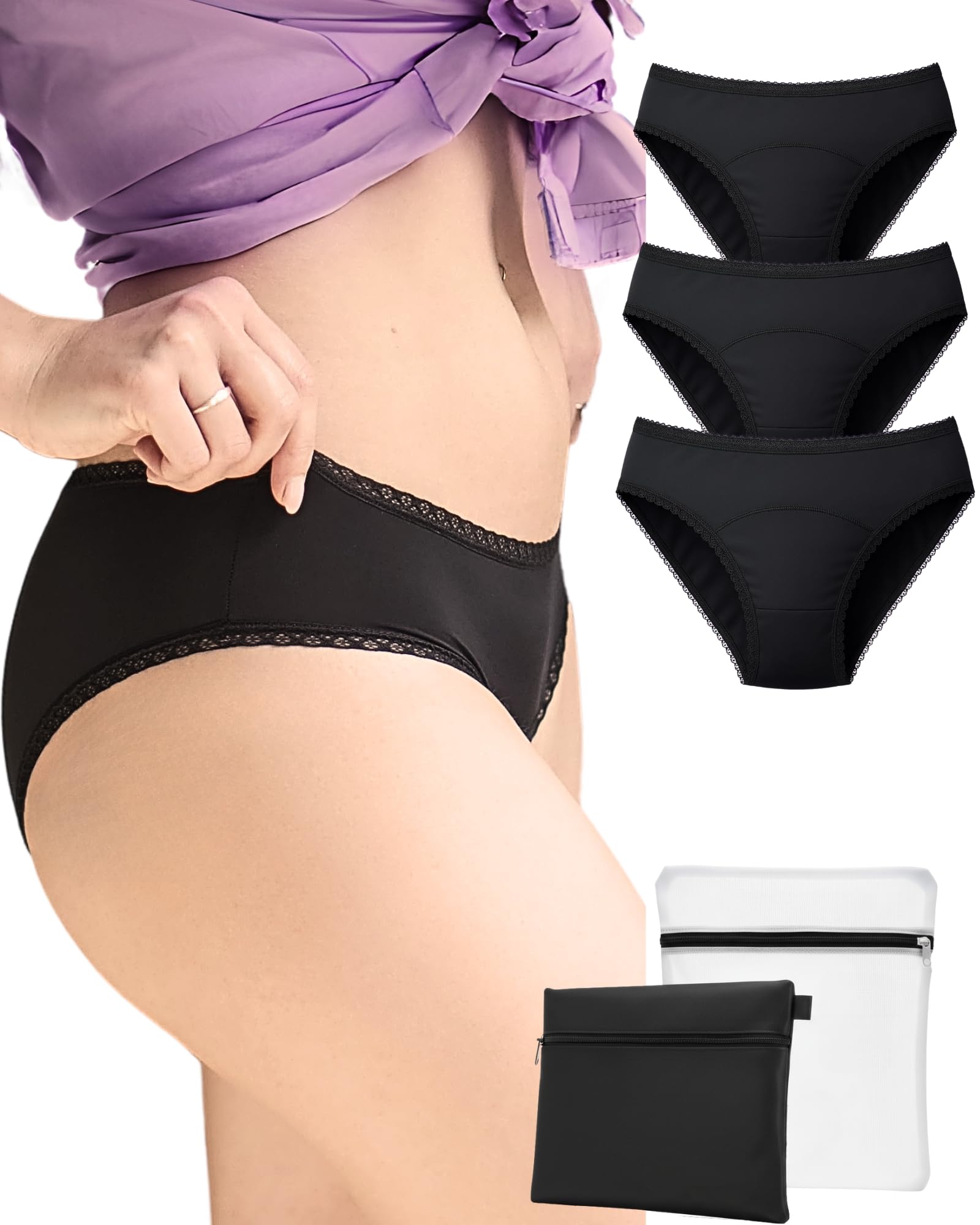 3 Mutandine Mestruali Donna, Slip Cotone Antiperdite, Intimo Assorbente Riutilizzabile