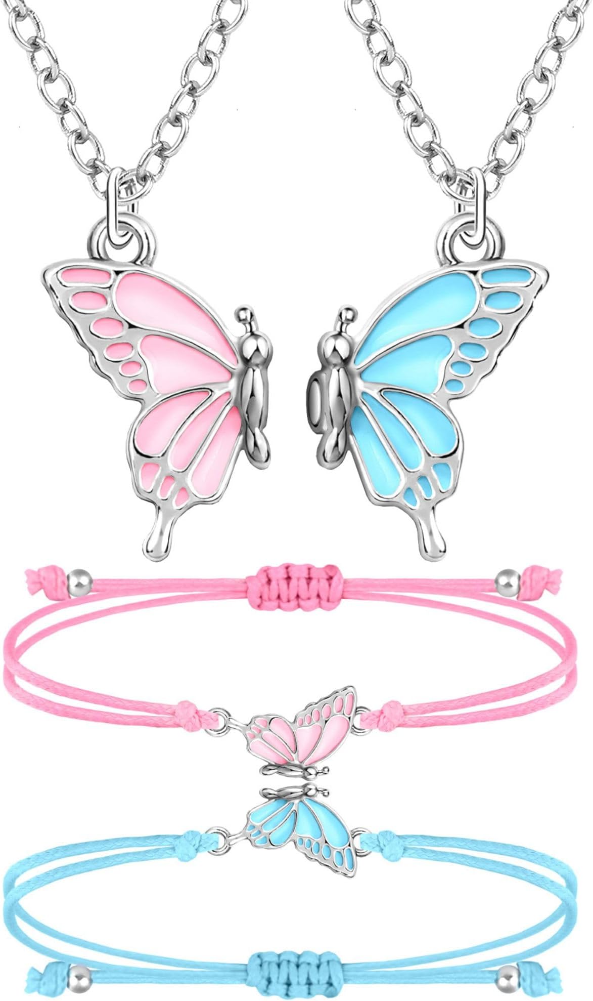 BFF Necklace and Bracelets for 2-Butterfly Friendship Necklace Bracelet Best Friend Necklace Matching Necklace Bracelets Gifts