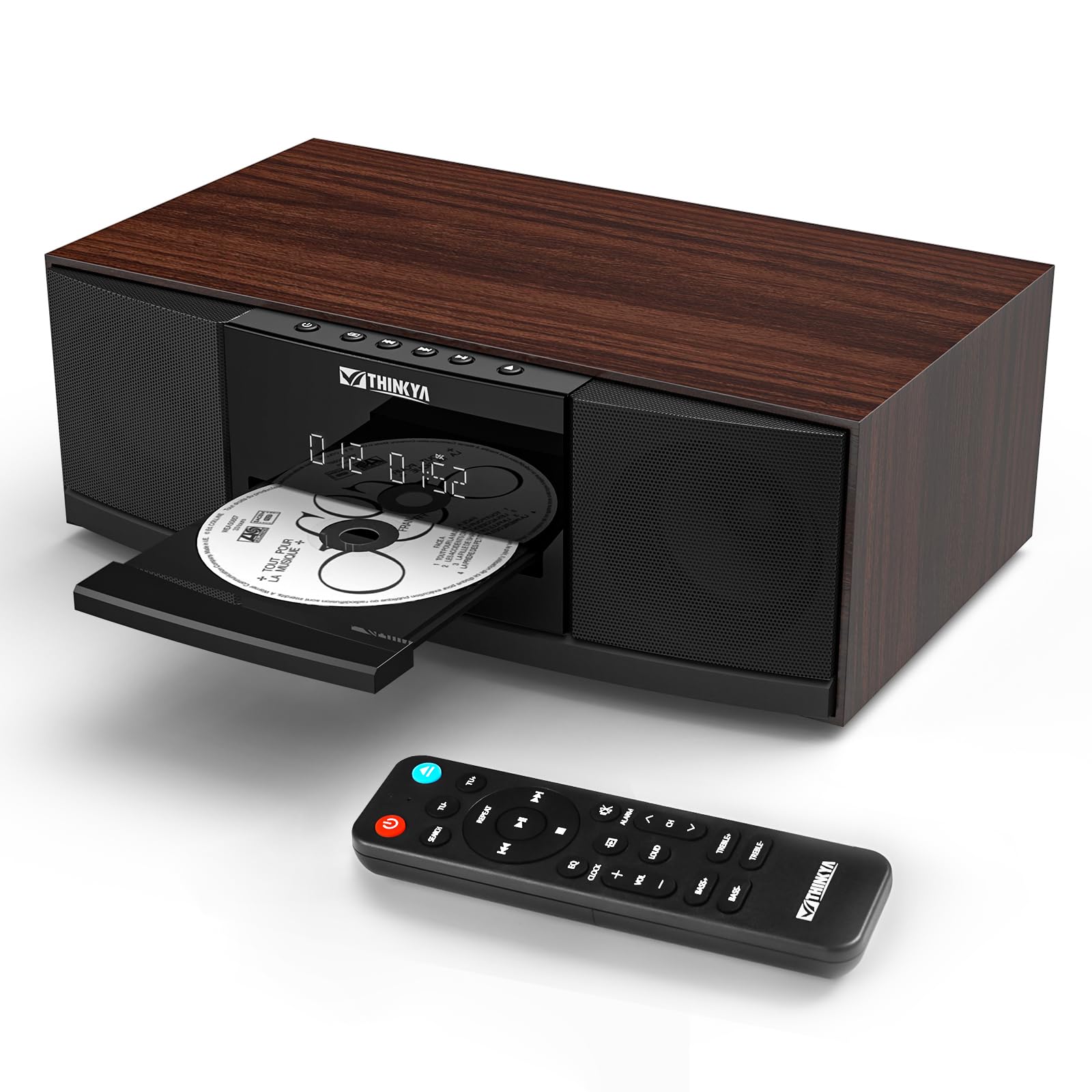 Vintage Bluetooth Stereo System for Home, THINKYA 36W RMS Micro HiFi Systems CD Player Dual 3” Bass with Bluetooth Audio Streaming, FM Radio, USB Port, Aux-in, Remote Control(NO Clock & Alarm)-image-21