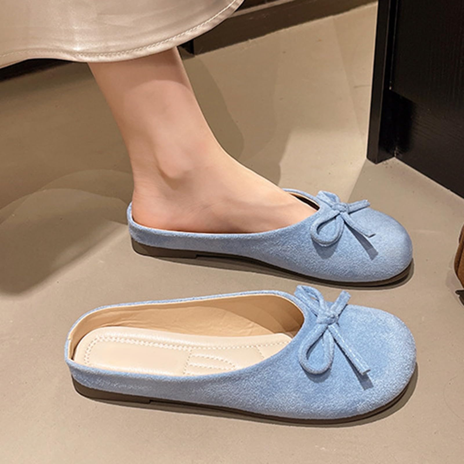 Zapatos de ballet clásicos con lazo para mujer, informales, planos, para uso diario elegante y cómodos trajes de oficina en interiores, Blue, 39.5 EU