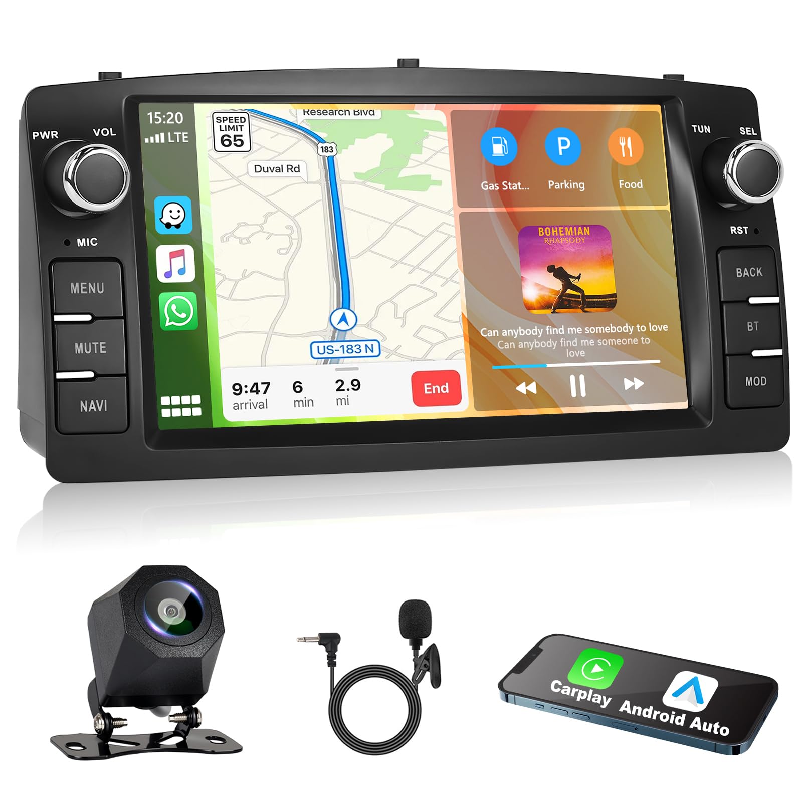 Autoradio für Toyota Corolla E120 2002‑2007 mit Wireless Carplay/Android Auto, 7" Bildschirm 2+64G Car Stereo mit GPS WiFi Bluetooth RDS/FM USB SWC+Rückfahrkamera