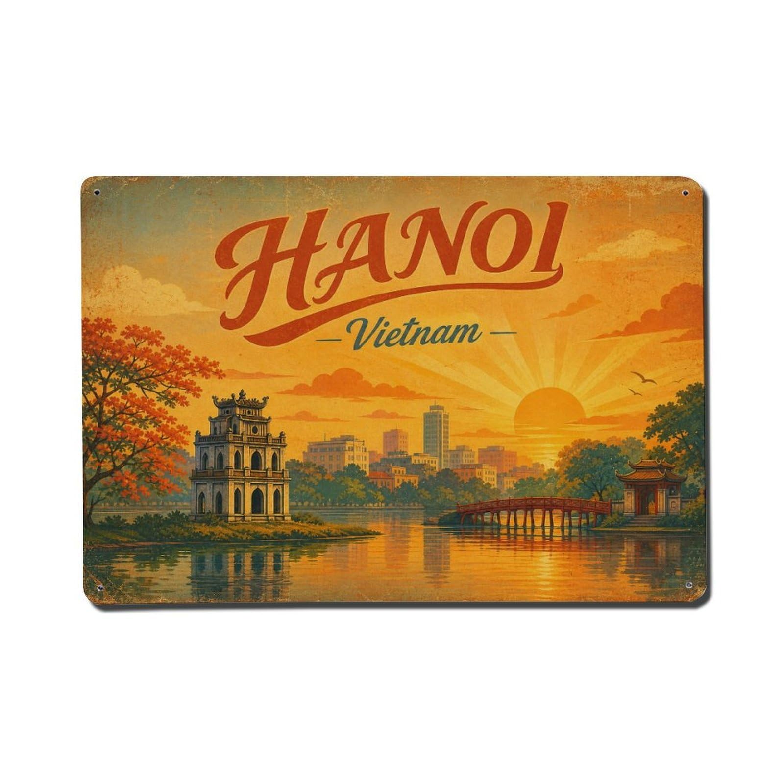 Vietnam Hanoi Sunrise Lake Landmark Regional Travel Metal Tin Sign
