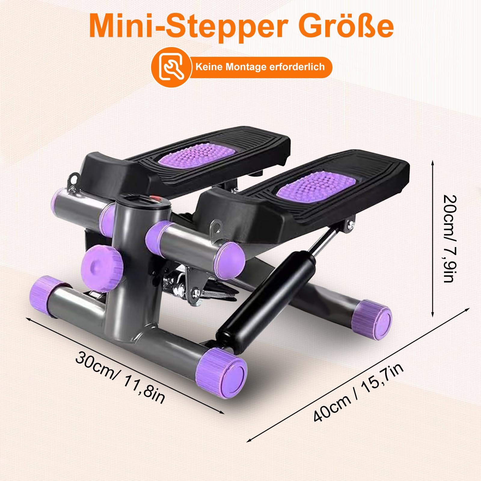 Stepper für Zuhause, Mini Stepper 150kg mit Power Ropes, Up-Down Swing steper Hometrainer mit LCD Display, 2 in 1 Einstellbarer Widerstand Trainingsgerät für Beine/Arme/Gesäß Training