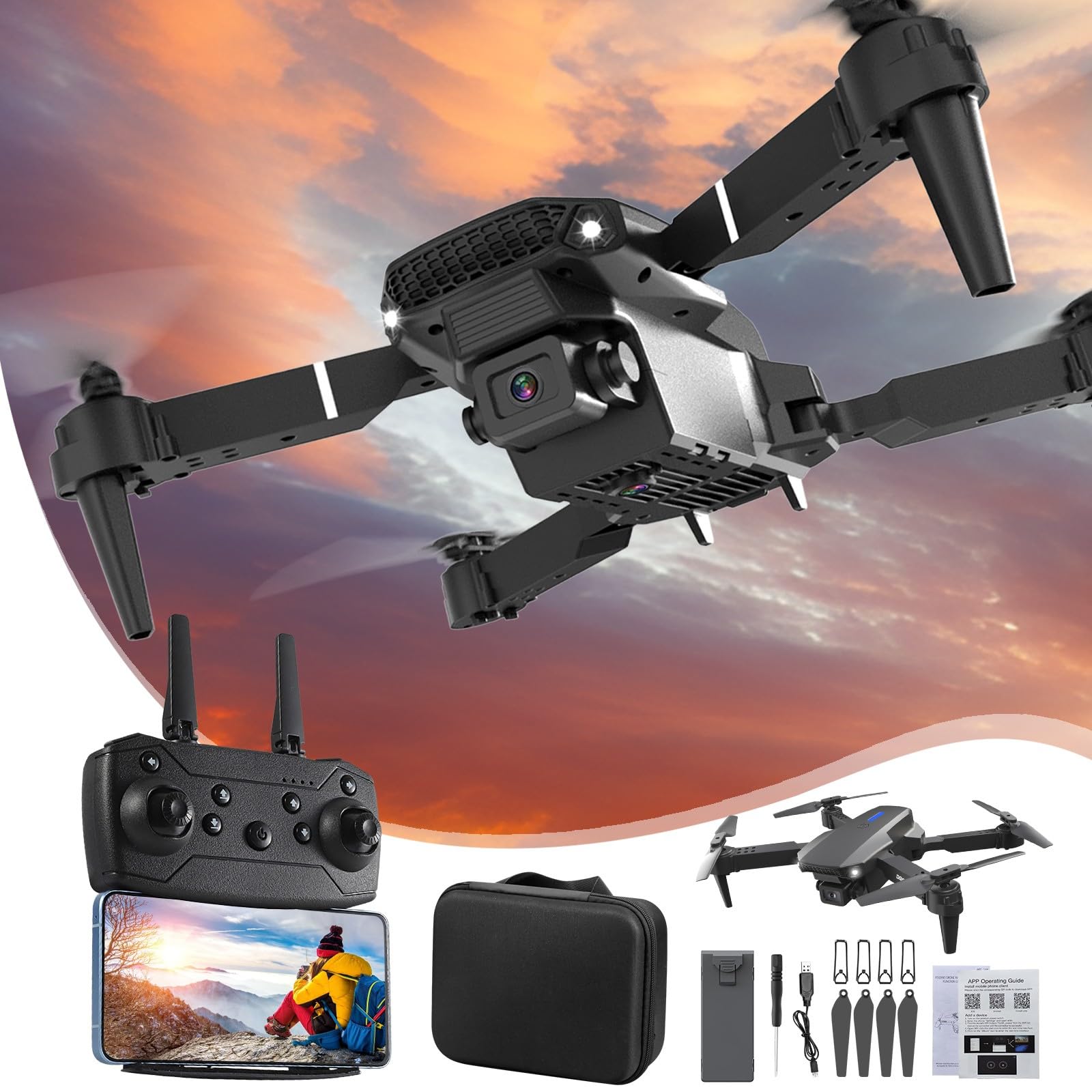 Drone with 1080P HD FPV Camera Remote Control Toys for Boys Girls with Altitude Hold Headless Mode Start Speed Adjustment, App Control, 3 Speed Gears, Gesture Control