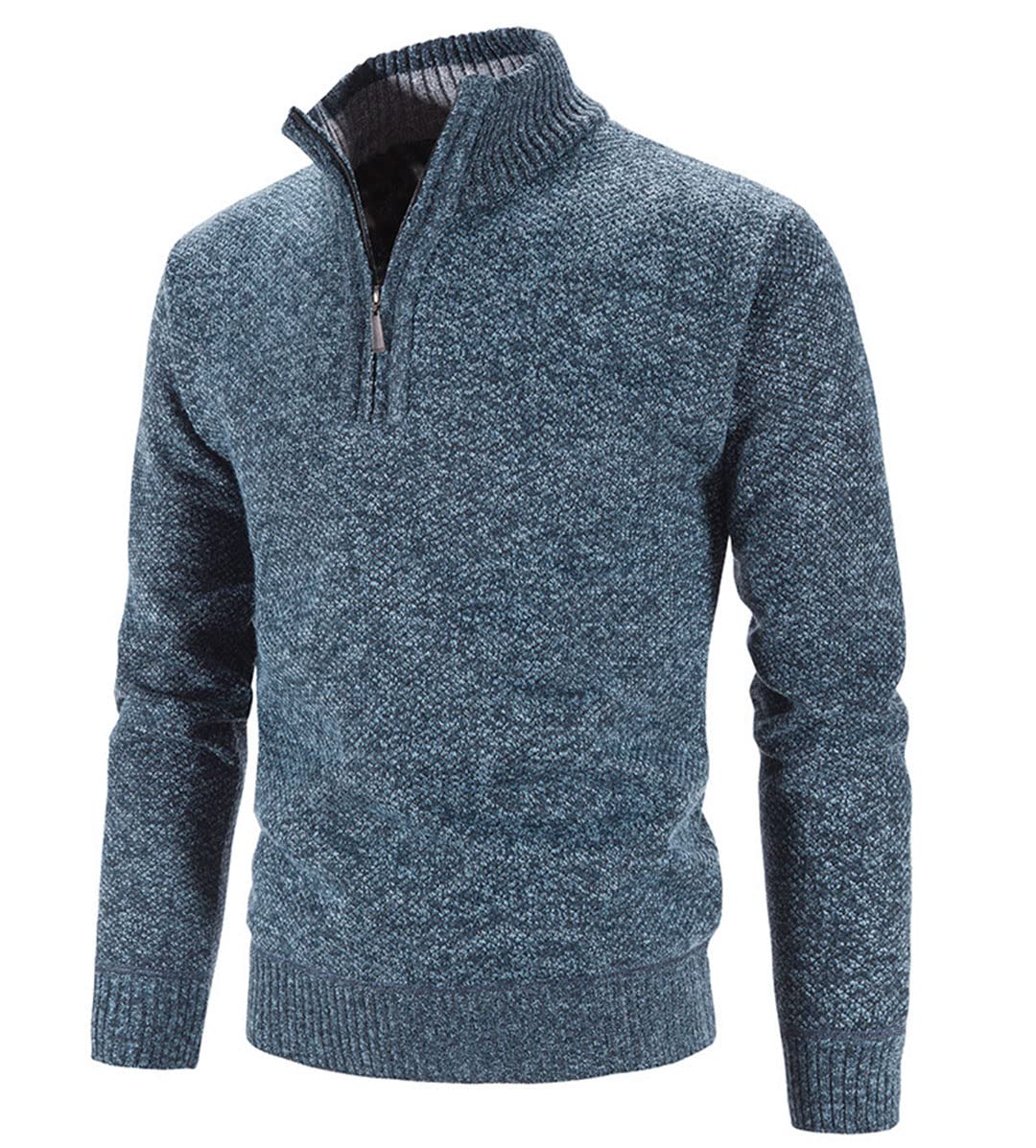 Vogrtcc Pull tricoté épais pour homme - Couleur unie - Fermeture éclair - Coupe ajustée, Rouge, L