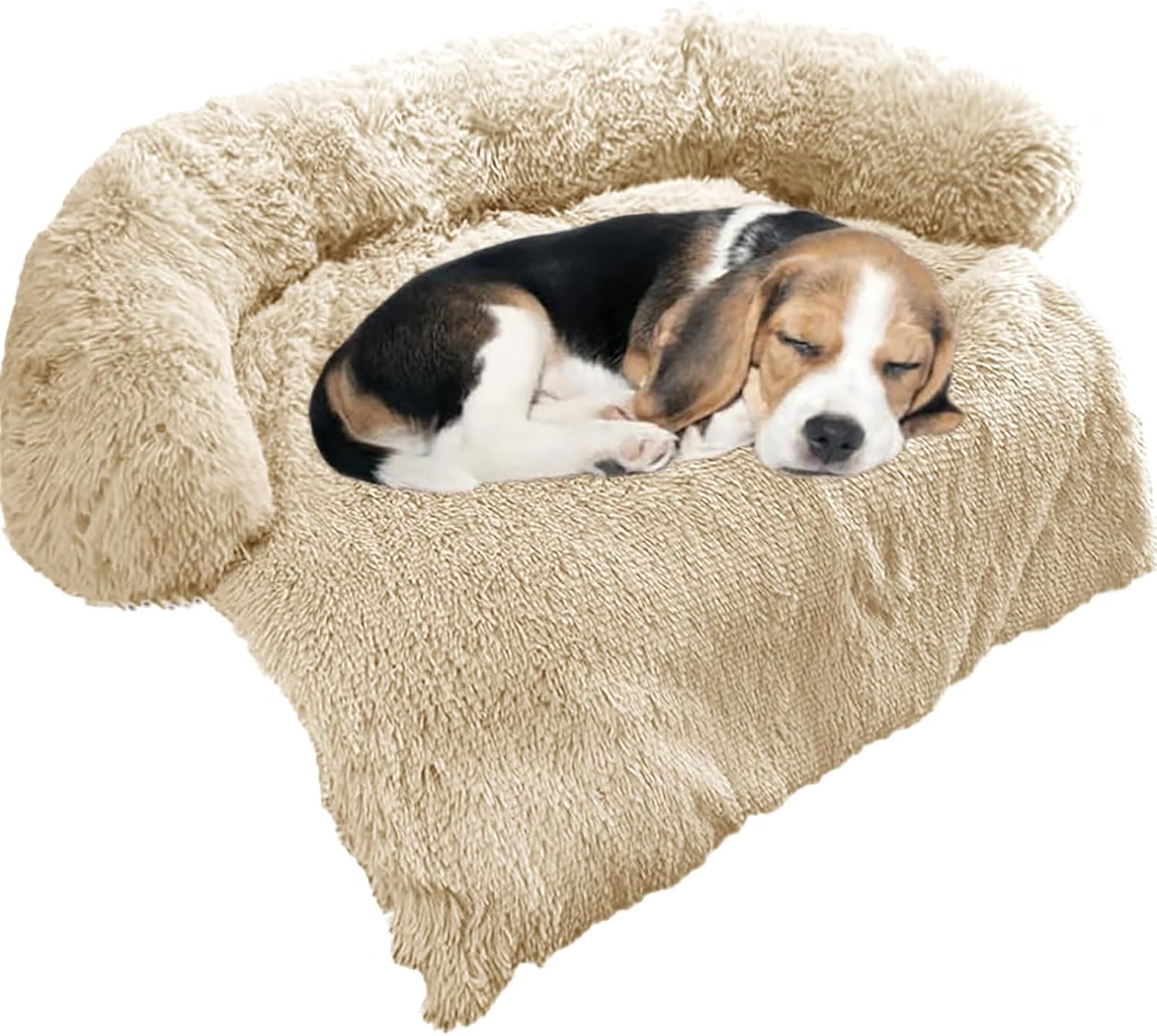 Calming Dog Bed Fluffy Plush Dog Mat for Furniture Protector with Removable Washable Cover for Large Medium Small Dogs and Cats (Small(35x31x5),Beige)