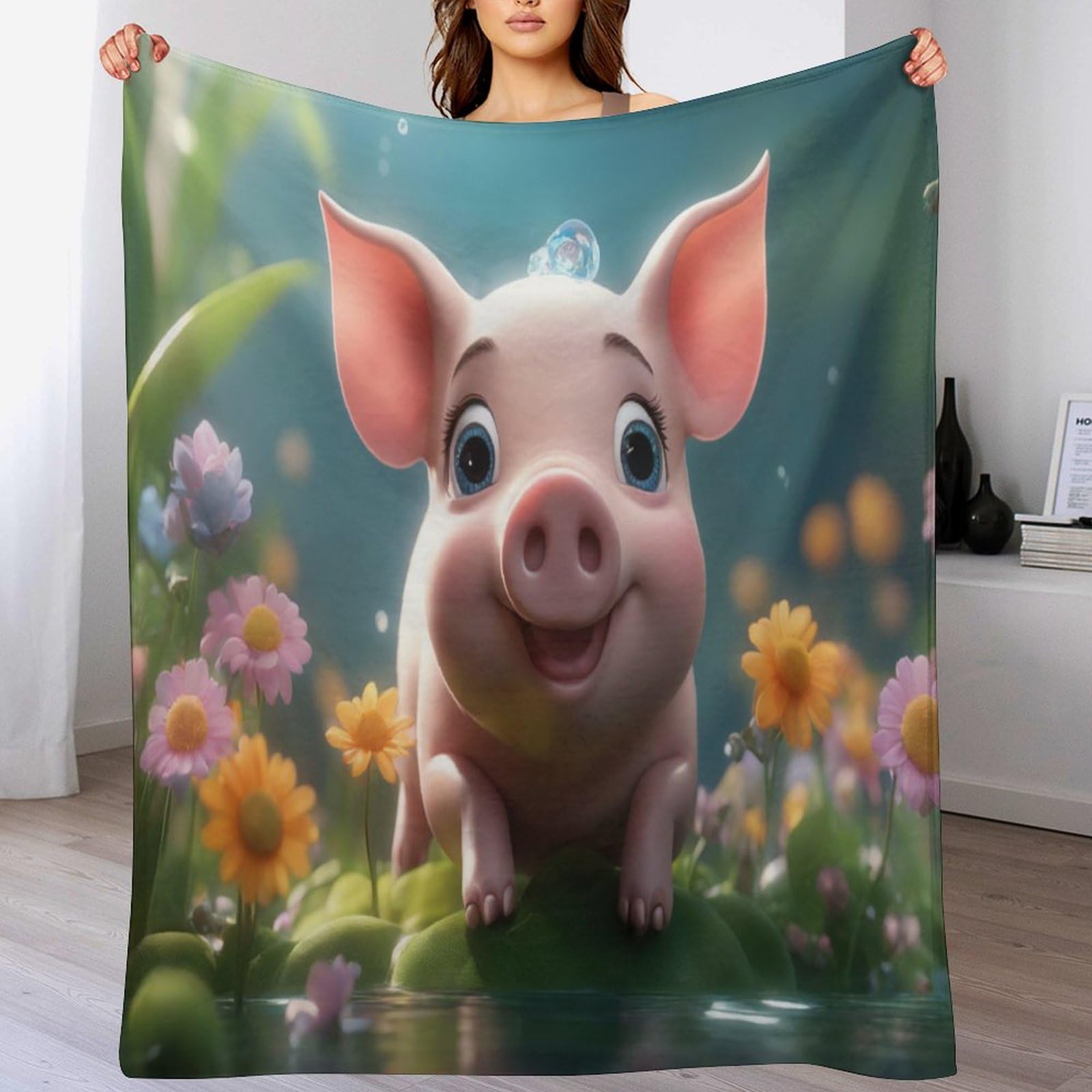 Couverture polaire cochon mignon contre le froid, plaid 60"x80" épais