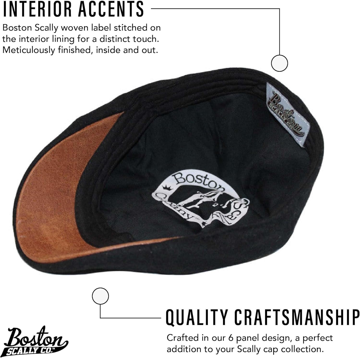 The Original Boston Scally Cap - The Kenmore Mens Flat Hat - Six Panel Newsboy Cap for Men - Black - Image 3