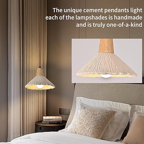 Miniatura 6 de Wabi Sabi - Lámpara colgante de hormigón, araña única en forma de flor, luces colgantes de cemento nórdico, lámpara colgante de madera de estilo