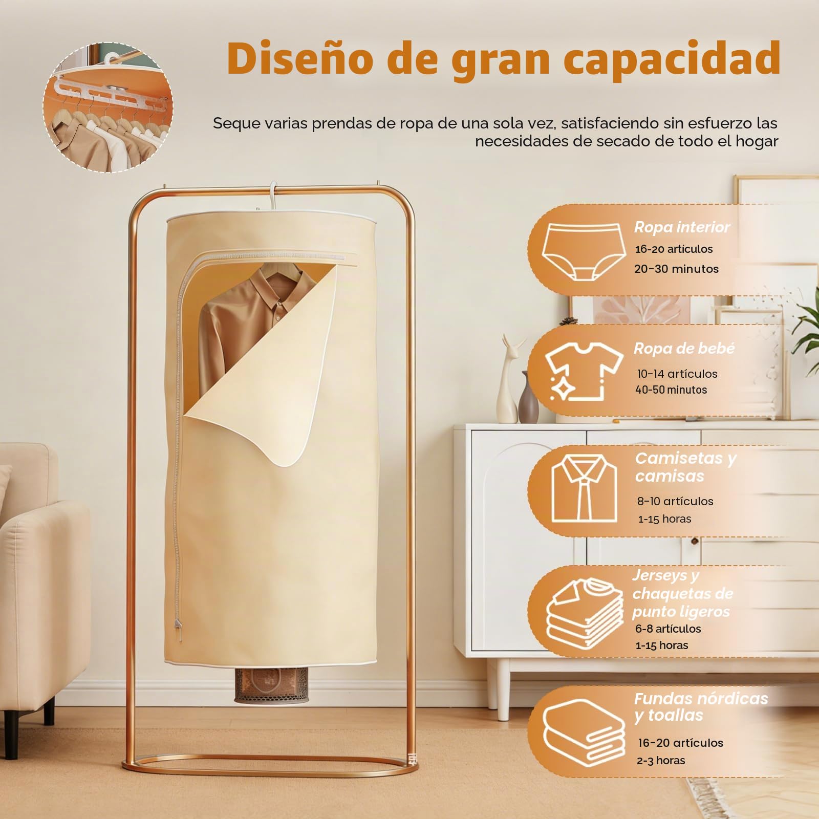 Secador de ropa 3 en 1 con calefacción PTC – Secadora de zapatos y secadora de ropa y calefactor | 600 W con aire caliente 360° | Capacidad de hasta 10 kg | Incluye bolsa seca y mando a distancia