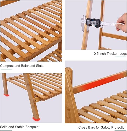 Miniatura 6 de Ufine - Escalera de madera de bambú para plantas, 3 capas, plegable, para uso en interiores y exteriores, para el hogar, patio, césped, jardín,