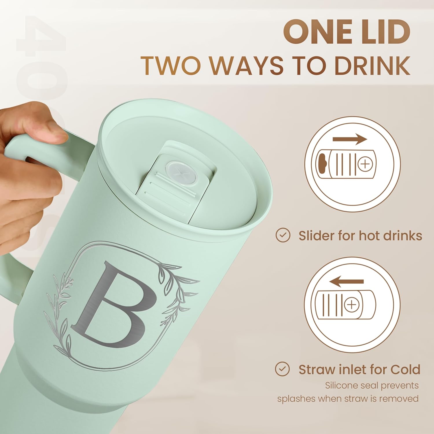 Personalized Monogrammed Tumbler with Handle 40oz, Letter B Tumblers Insulated Coffee Travel Cup, Custom Initial Gift for Women Girls Friends, Monogram Gift for Christmas Birthday Mothers Day - Image 5