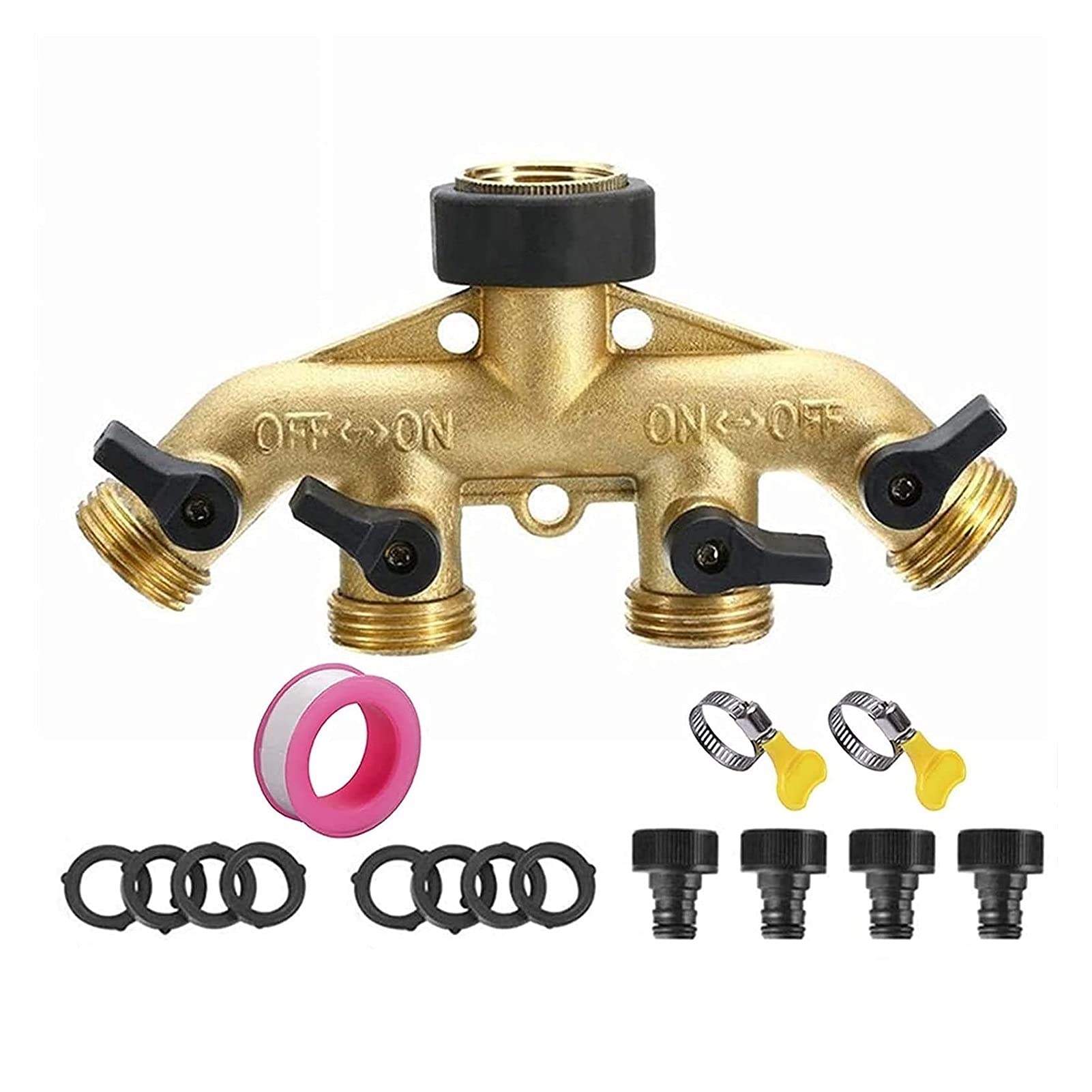 Splitter de la Manguera de latón de 4 vías, colector del Grifo de la Manguera de latón de 3/4 ", Conector Adaptador de Manguera de jardín para riego de riego de jardín