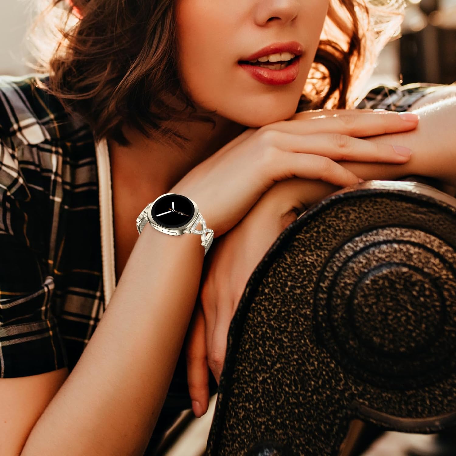 Metal Magnetic Band Compatible with Samsung Galaxy Watch 8 40mm 44mm/Galaxy Watch 8 Classic 46mm,Stainless Steel Dressy Mesh Loop with X-Shape Diamond Women Men - Image 7