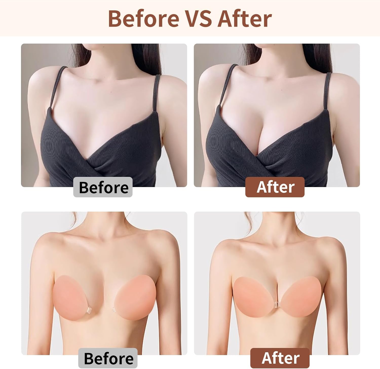 Adhesive Bra for Women Sticky Silicone Invisible Push up Bra,4 Pairs Adhesive Bras & 4 Pairs Nipple Covers - Image 7