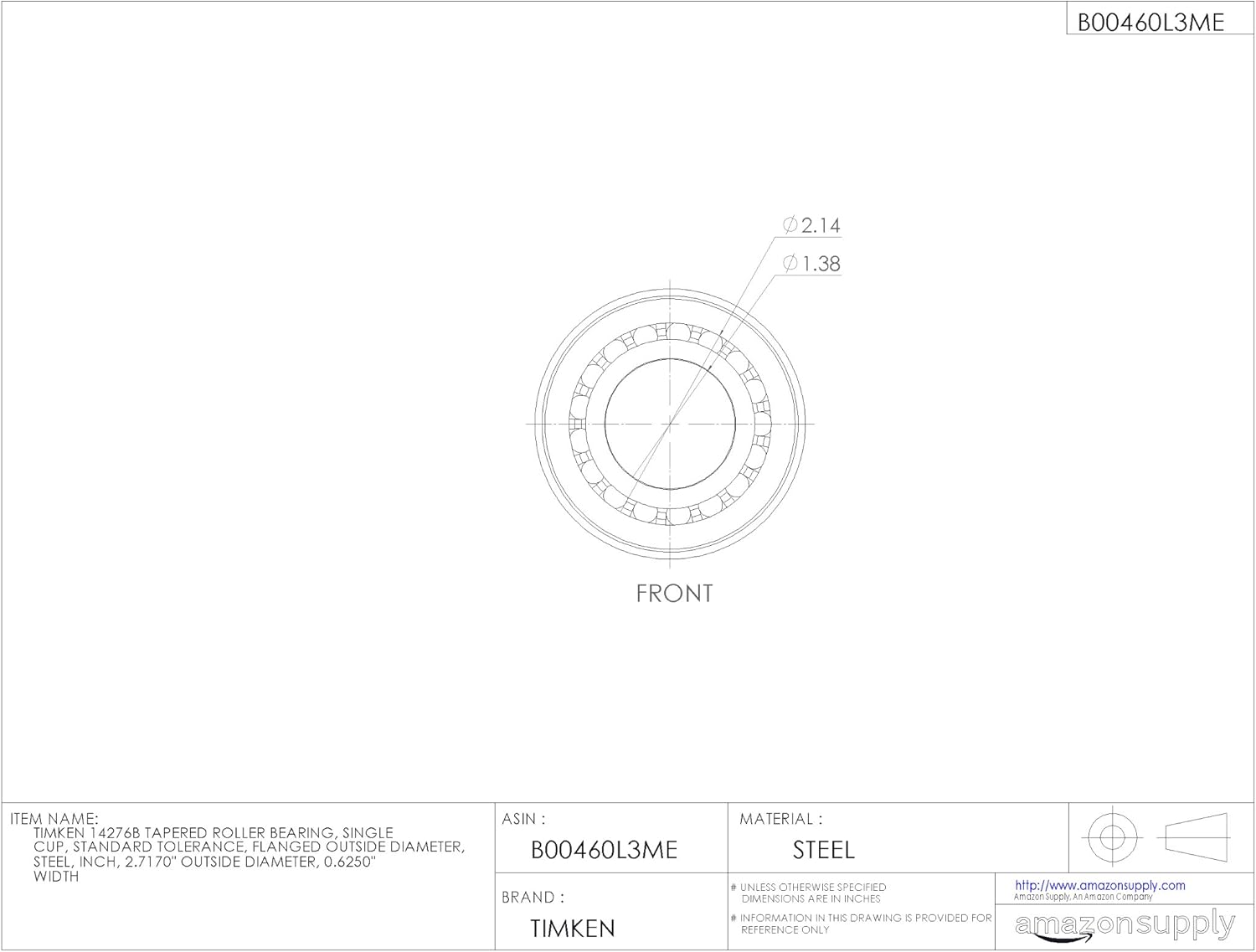 Timken Tapered Roller Bearing Cup - 14276B
