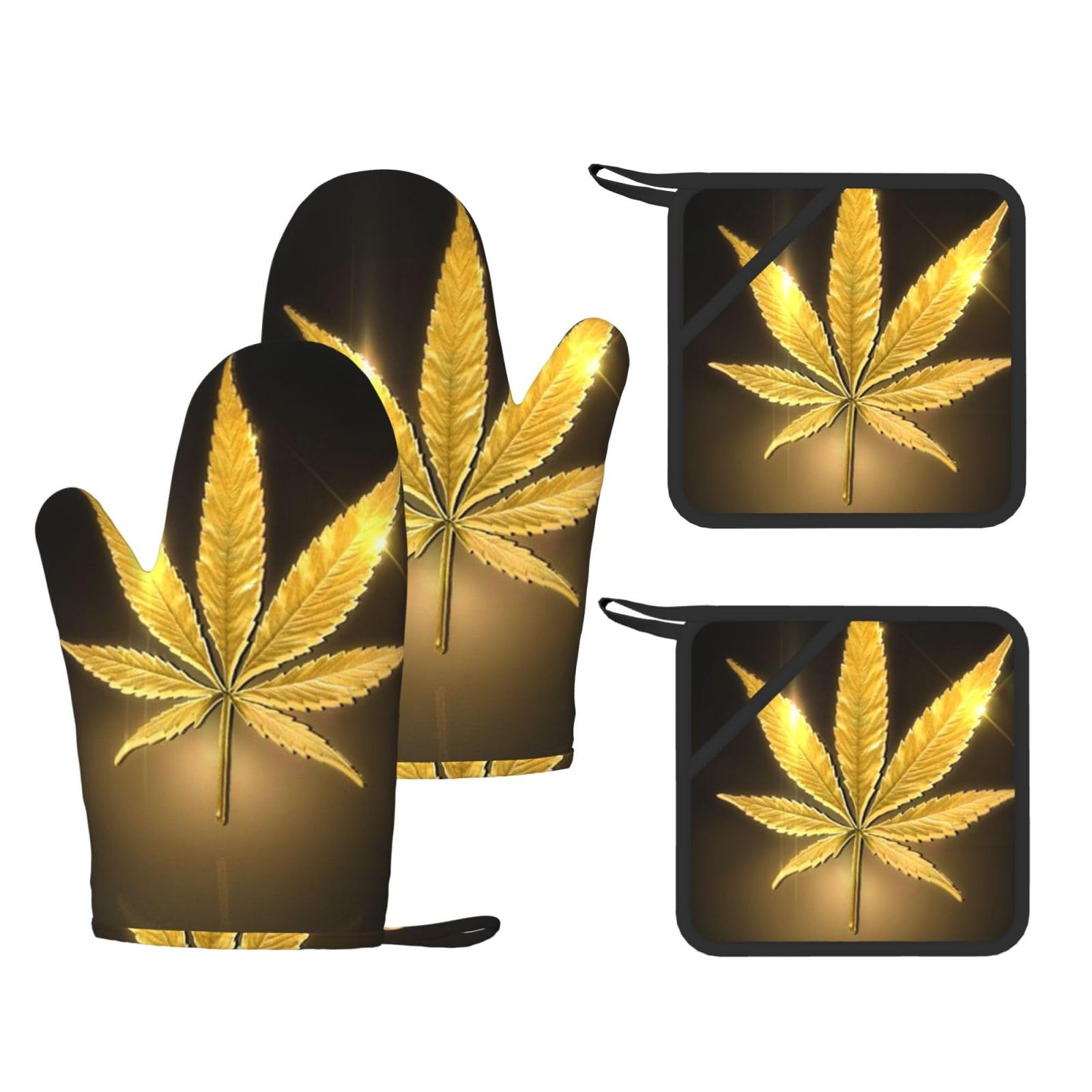 Golden Cannabis drukowane żaroodporne rękawice i podkładka wielokrotnego użytku rękawice kuchenne